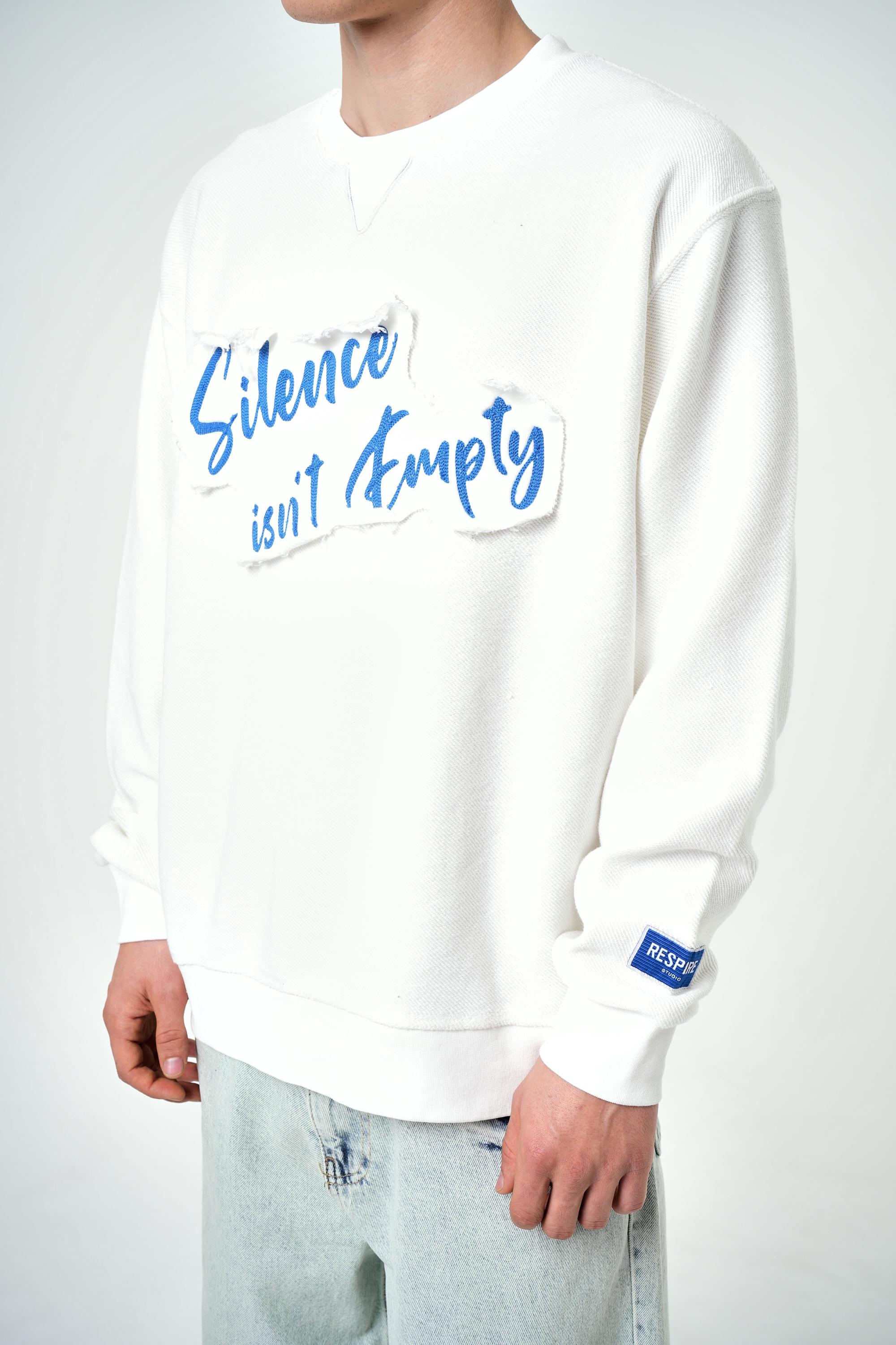 Erkek Oversize Silence Isn't Empty Baskılı Sweatshirt - Ekru