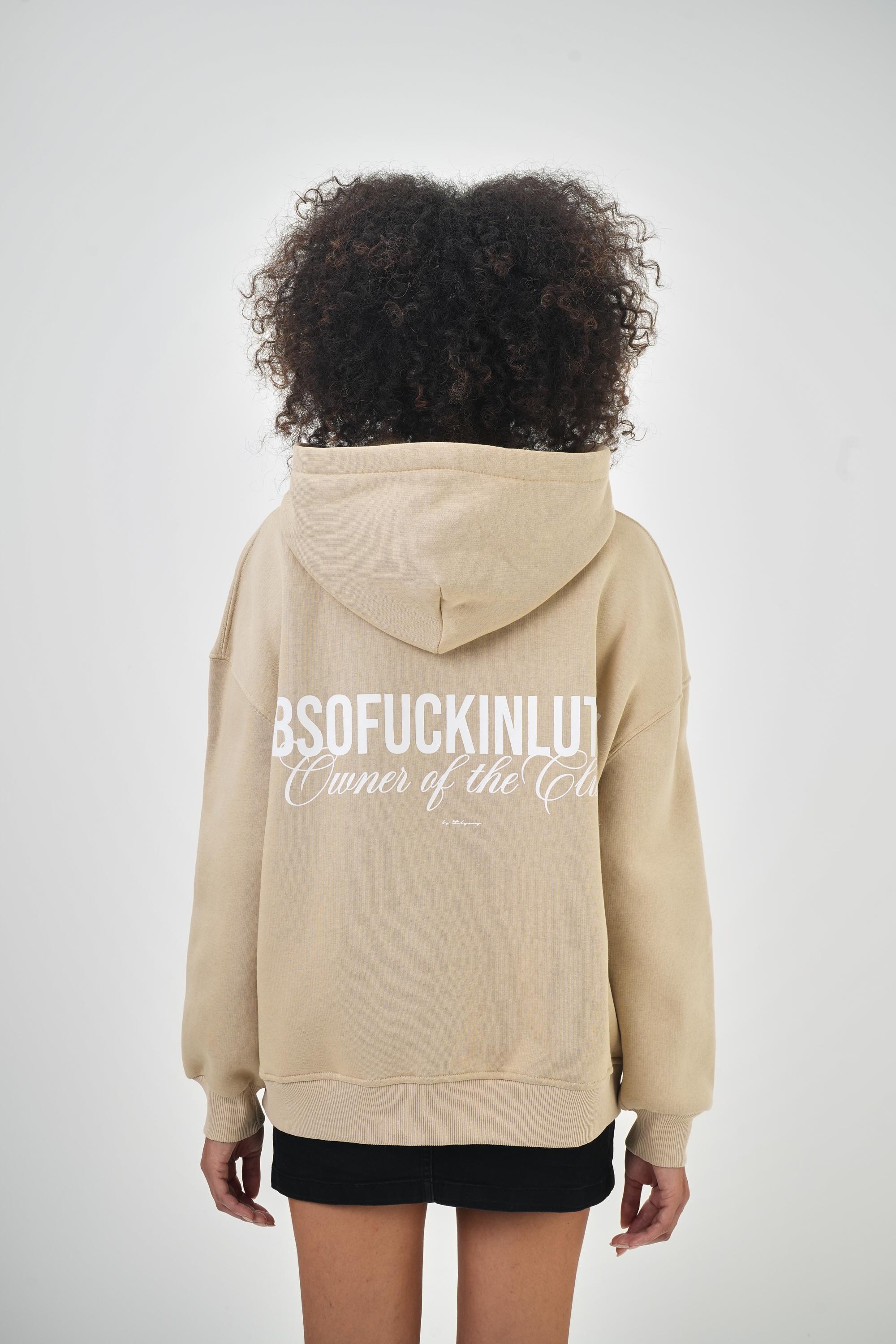 Kadın Absofuckinlutely Yazılı Kanguru Cepli Kapüşonlu Oversize Hoodie