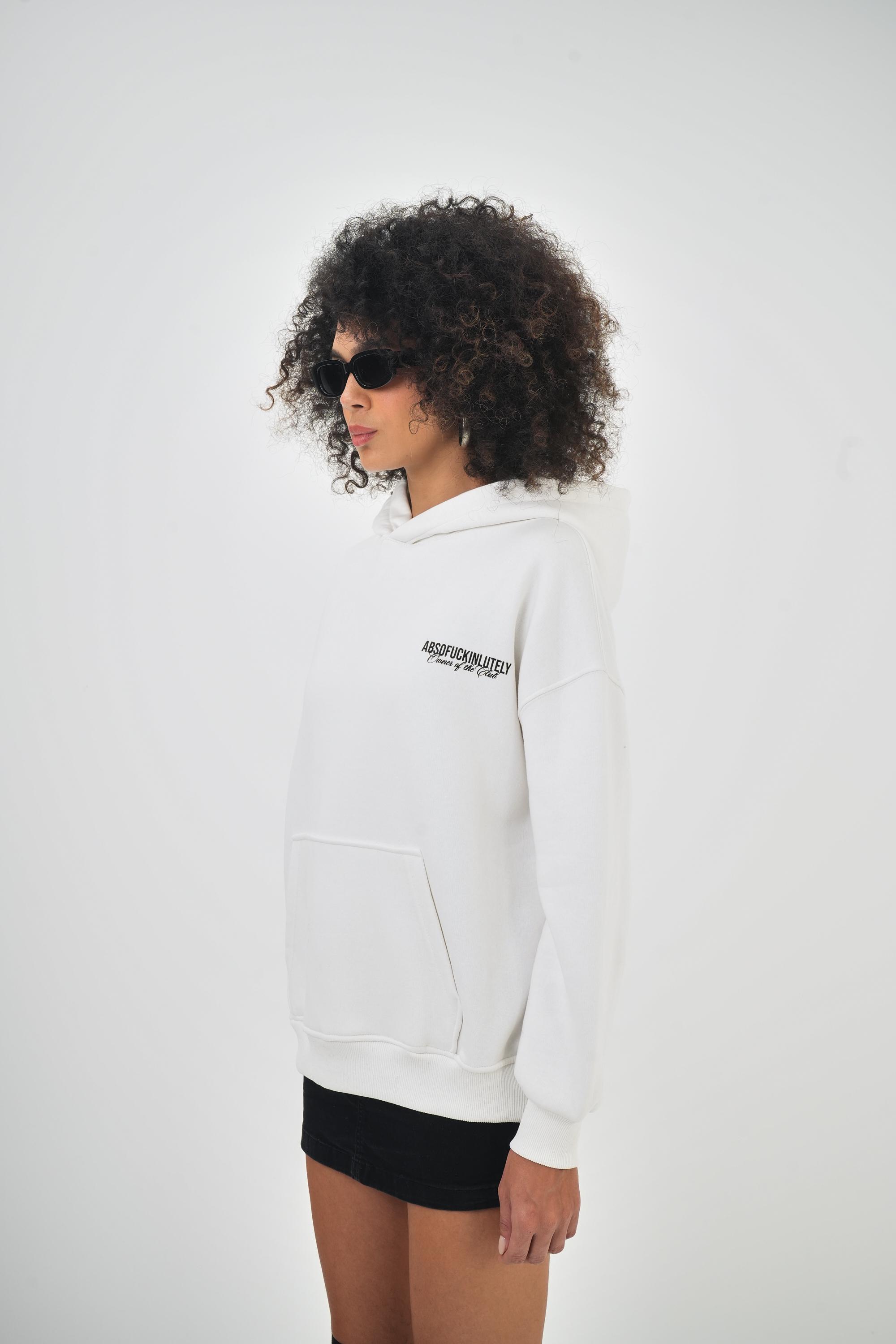 Kadın Oversize Absofuckinlutely Baskılı Kapüşonlu Hoodie  - Ekru