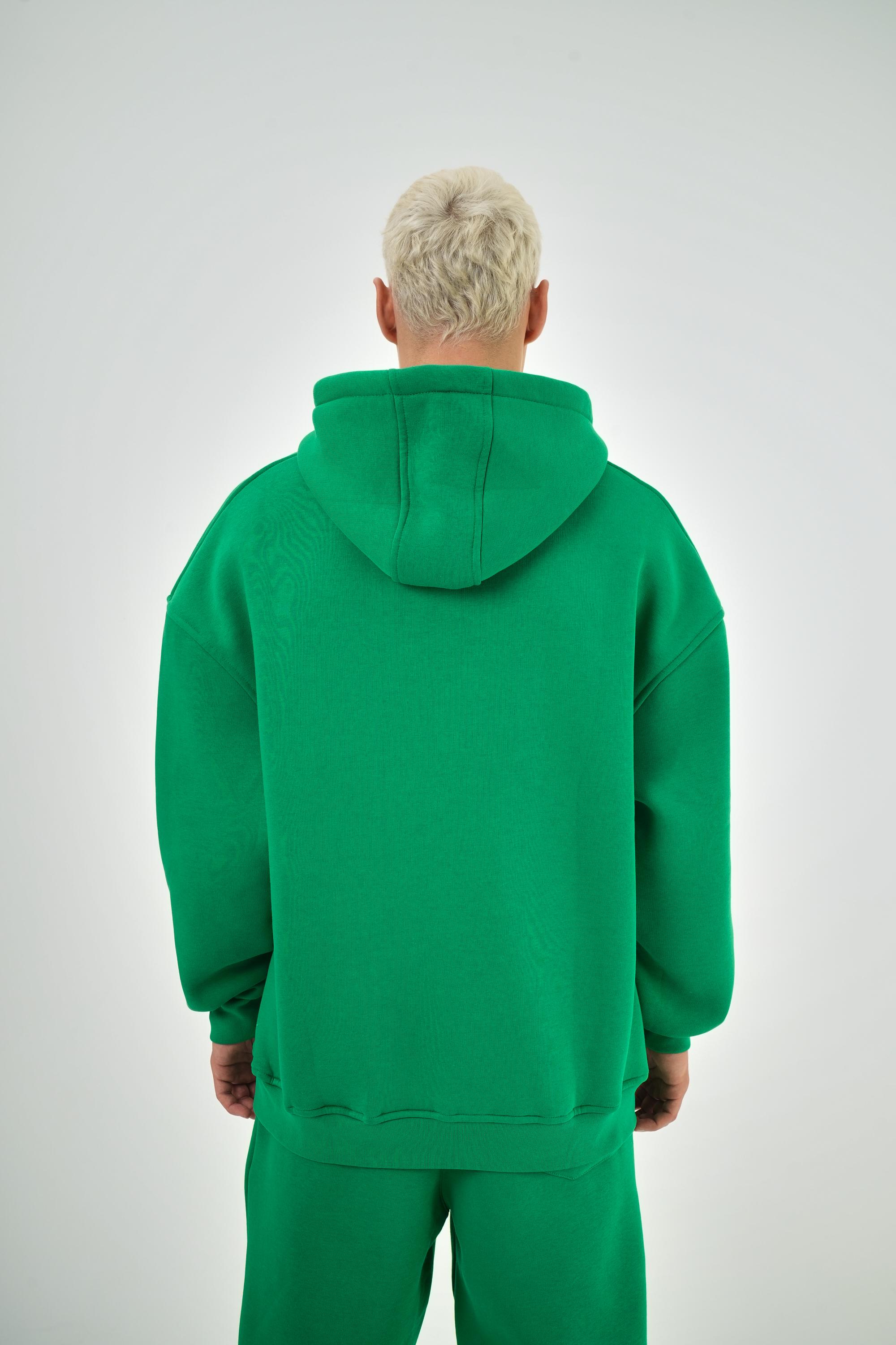 Erkek Oversize Basic Hoodie - Yeşil