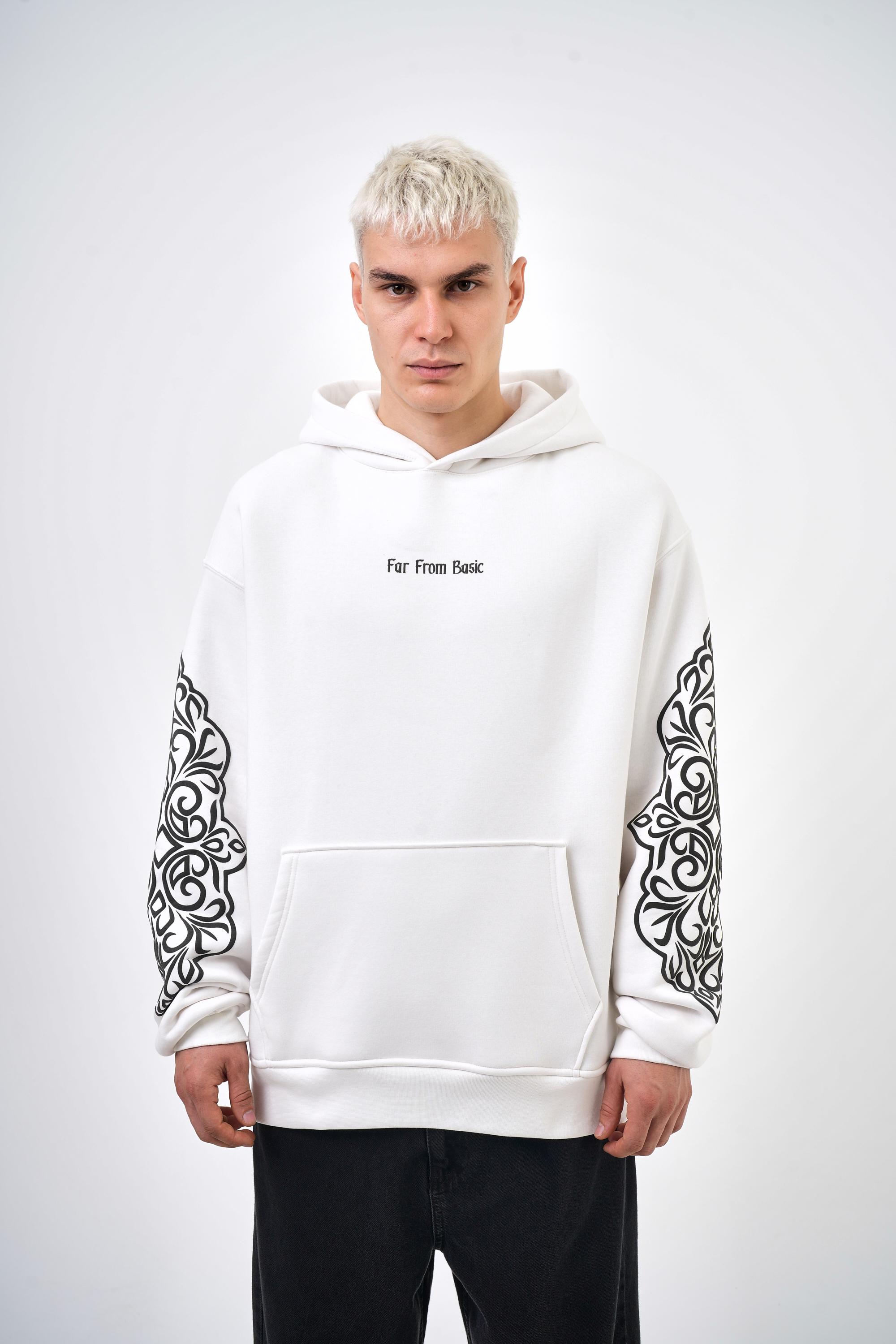 Far From Basic Yazılı Oversize Hoodie - Ekru