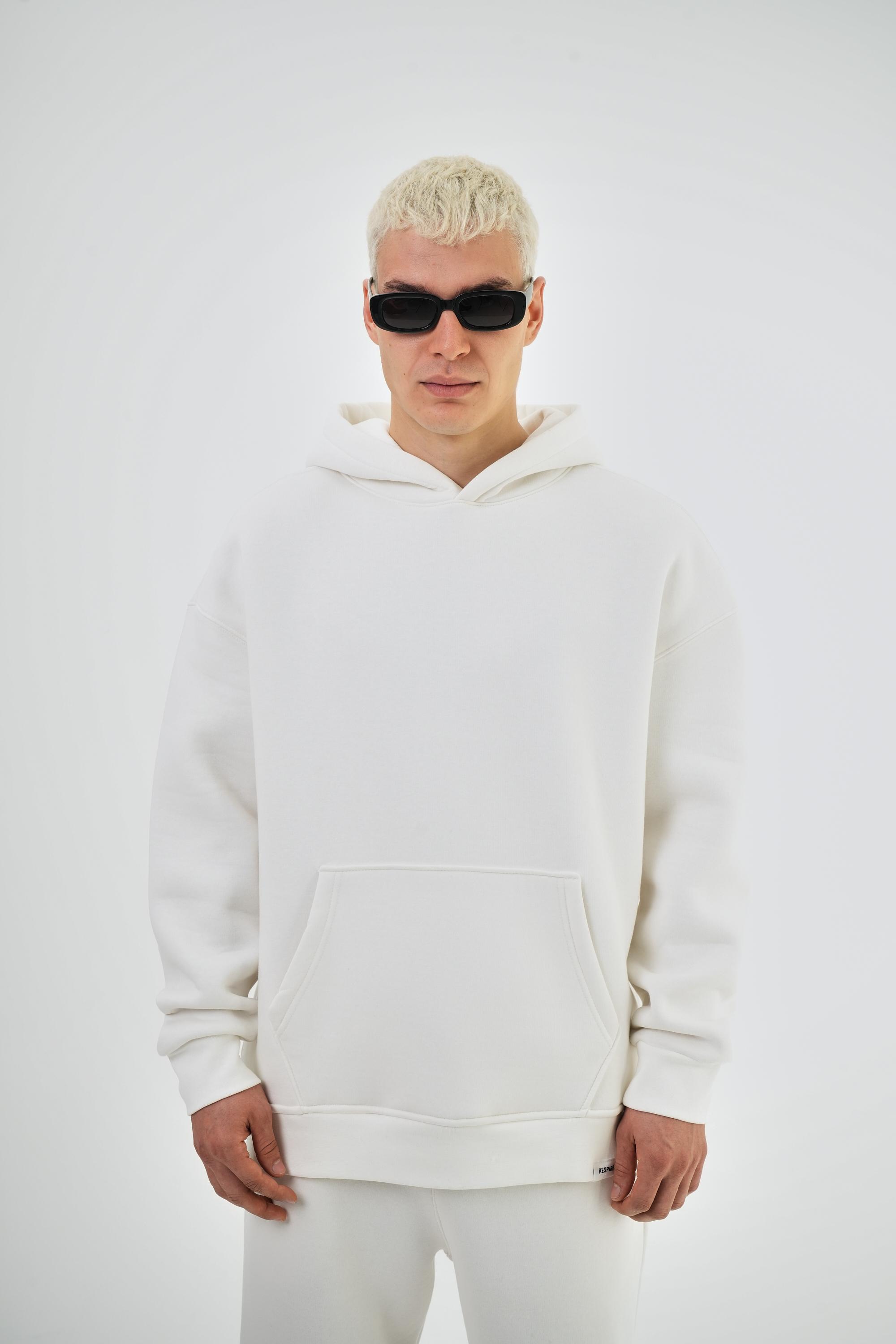 Kapüşonlu Basic Oversize Hoodie - Ekru