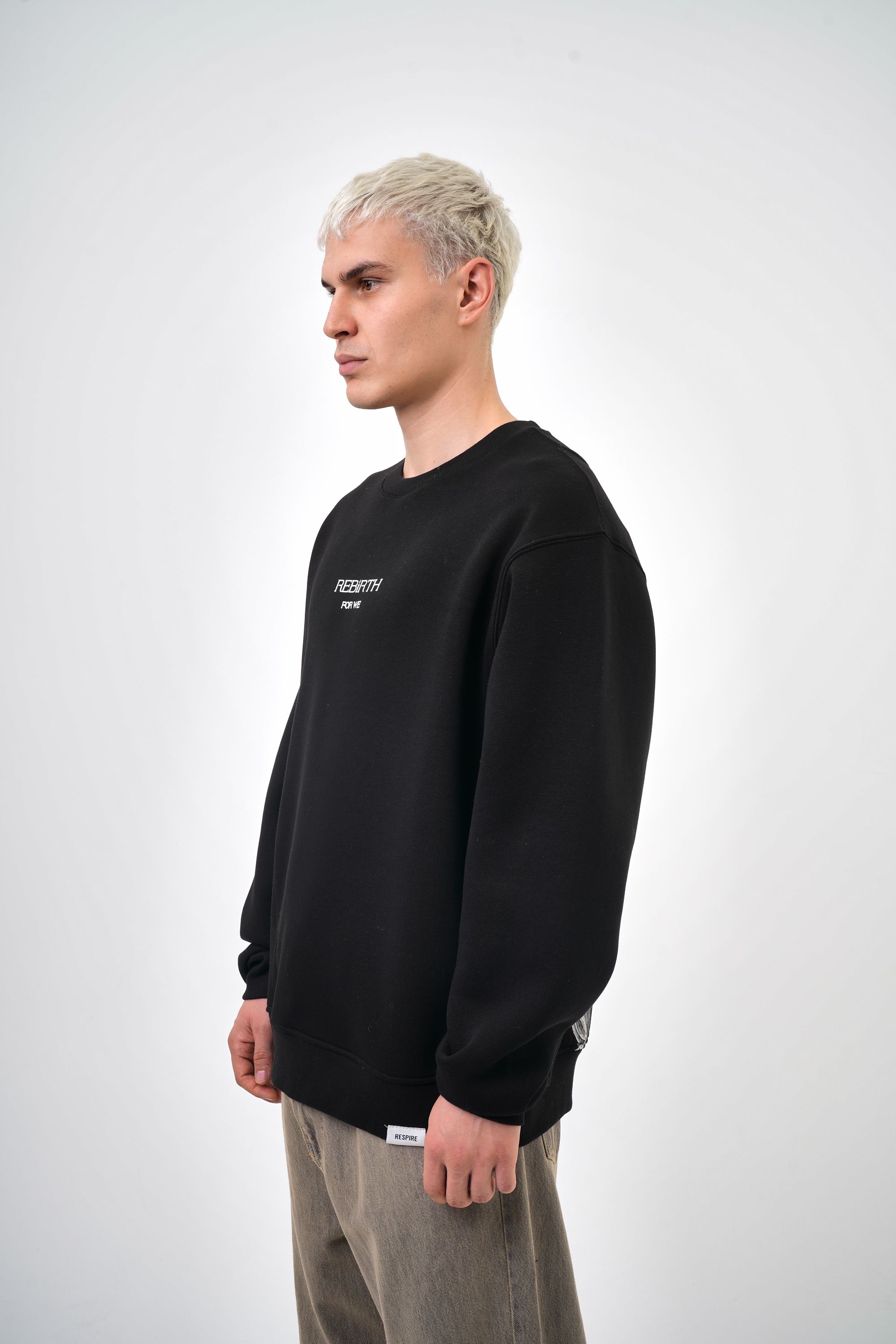 Rebirth For We Yazılı Oversize Sweatshirt - Siyah