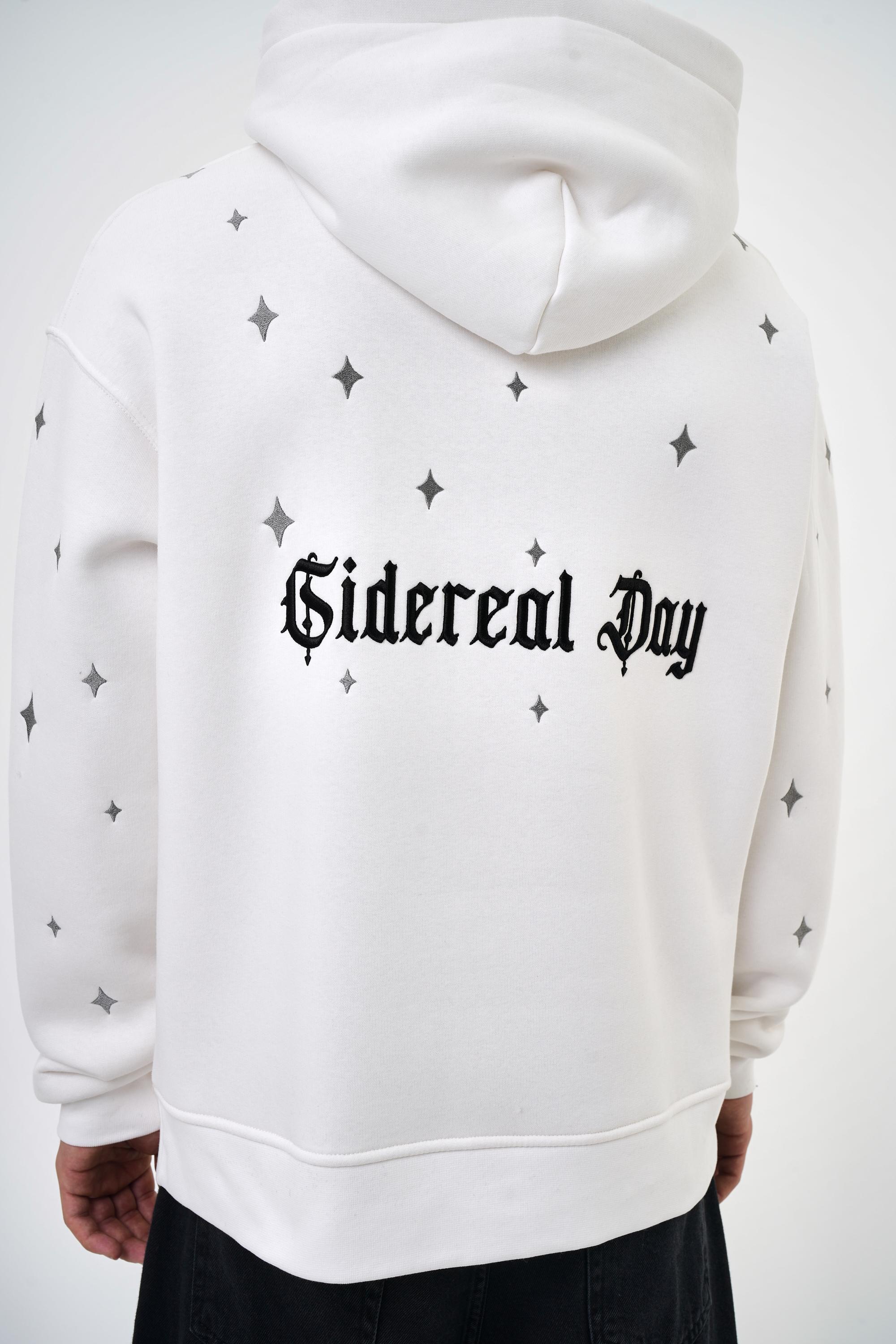 Erkek Oversize Sideral Day Baskılı Hoodie - Ekru