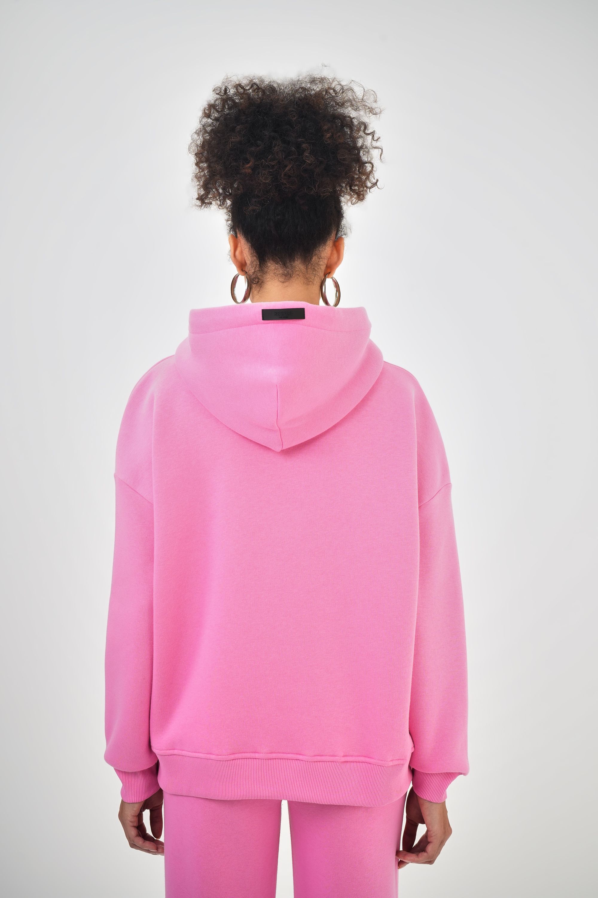 Kadın Kanguru Cepli Kapüşonlu Basic Oversize Hoodie - Pembe