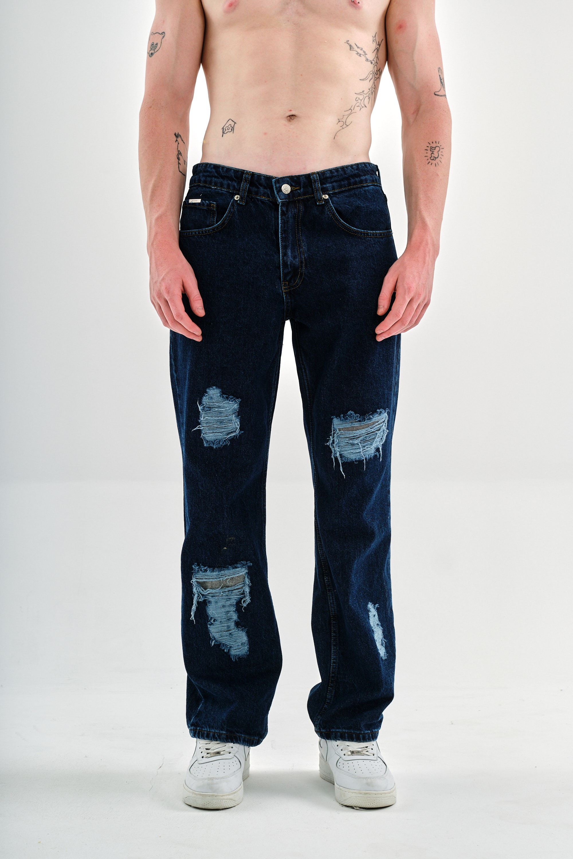 Respire Baggy Yırtmaç Detaylı Jean Pantolon - Dark Blue