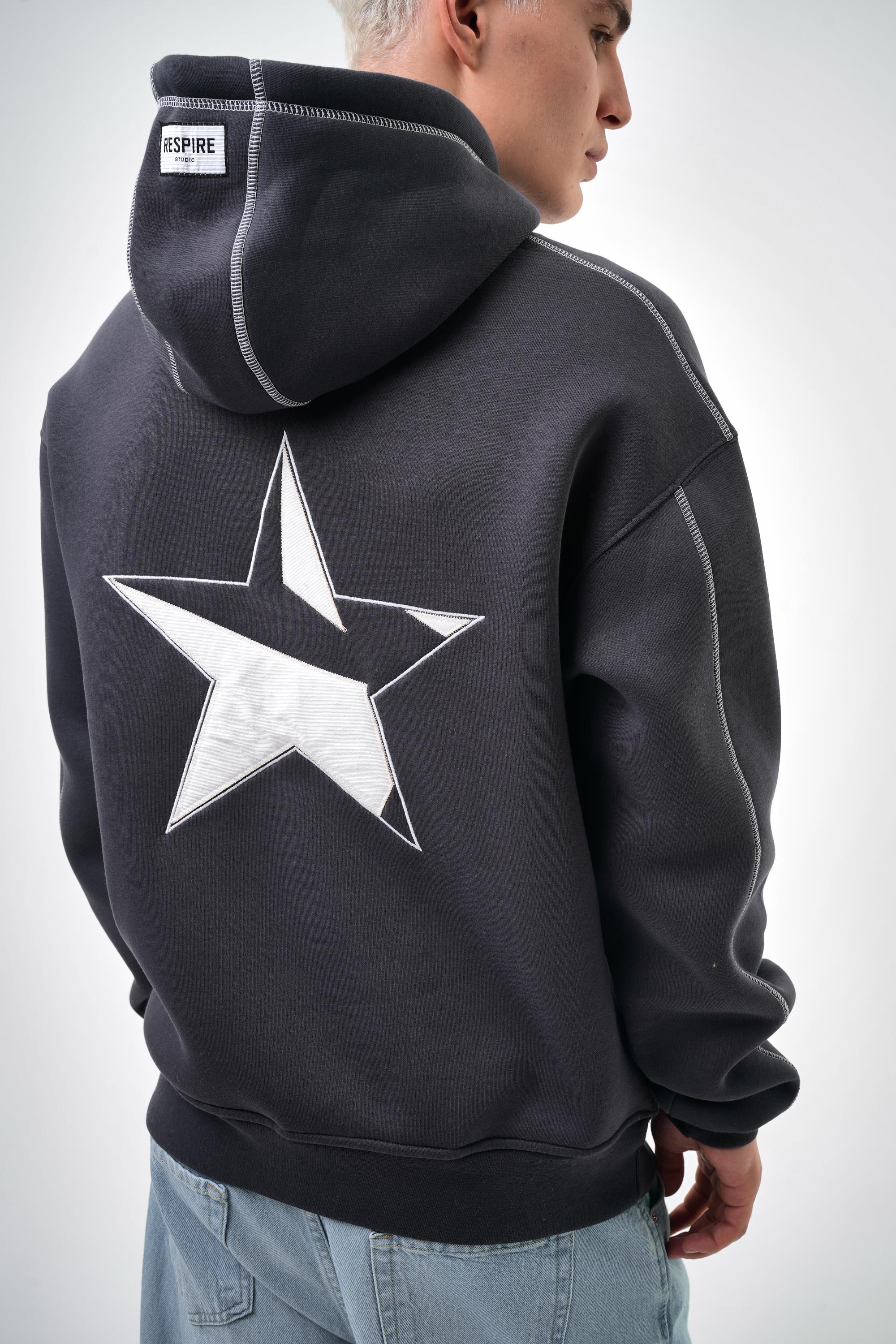 Erkek Baskılı Starry Night Baskılı Hoodie - Füme