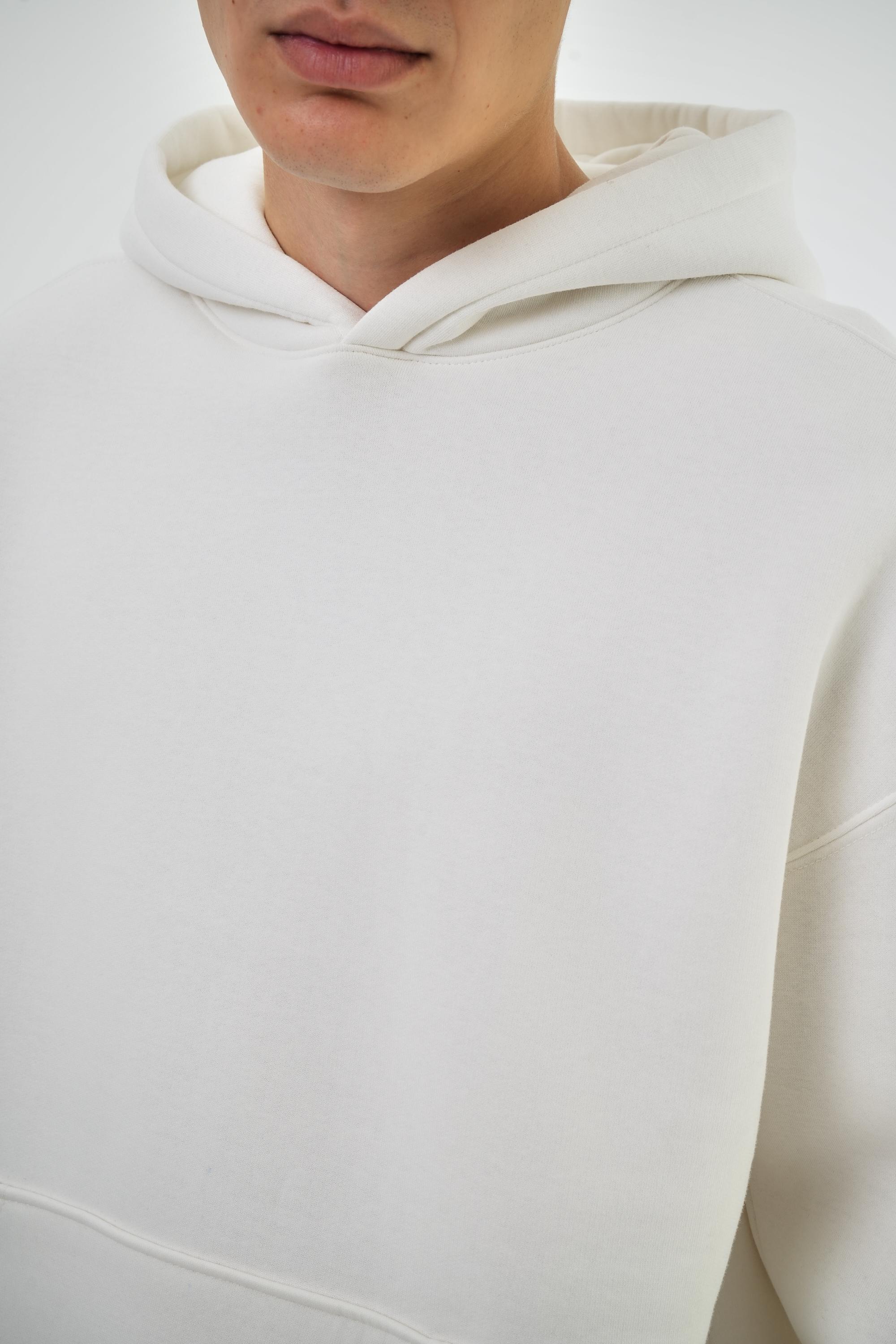 Erkek Oversize Basic Hoodie - Ekru