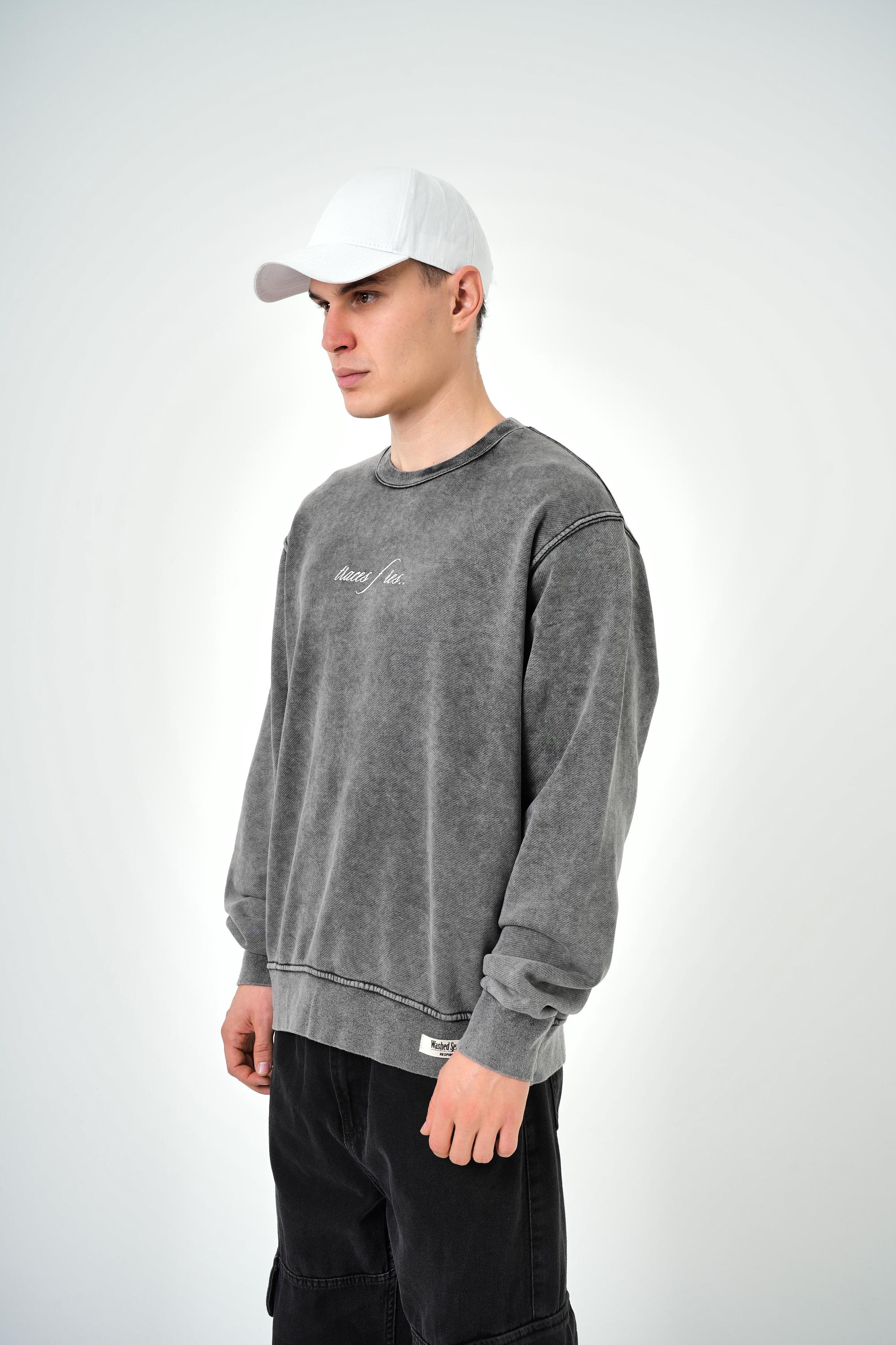 Erkek Oversize Göz Desenli Yıkamalı Sweatshirt