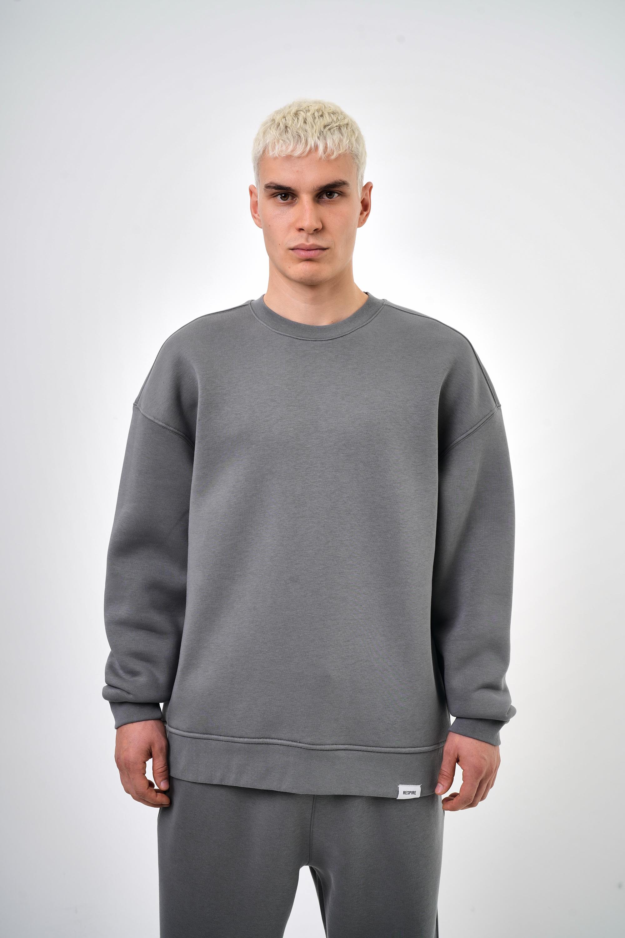 Bisiklet Yaka Basic Oversize Sweatshirt - Gri