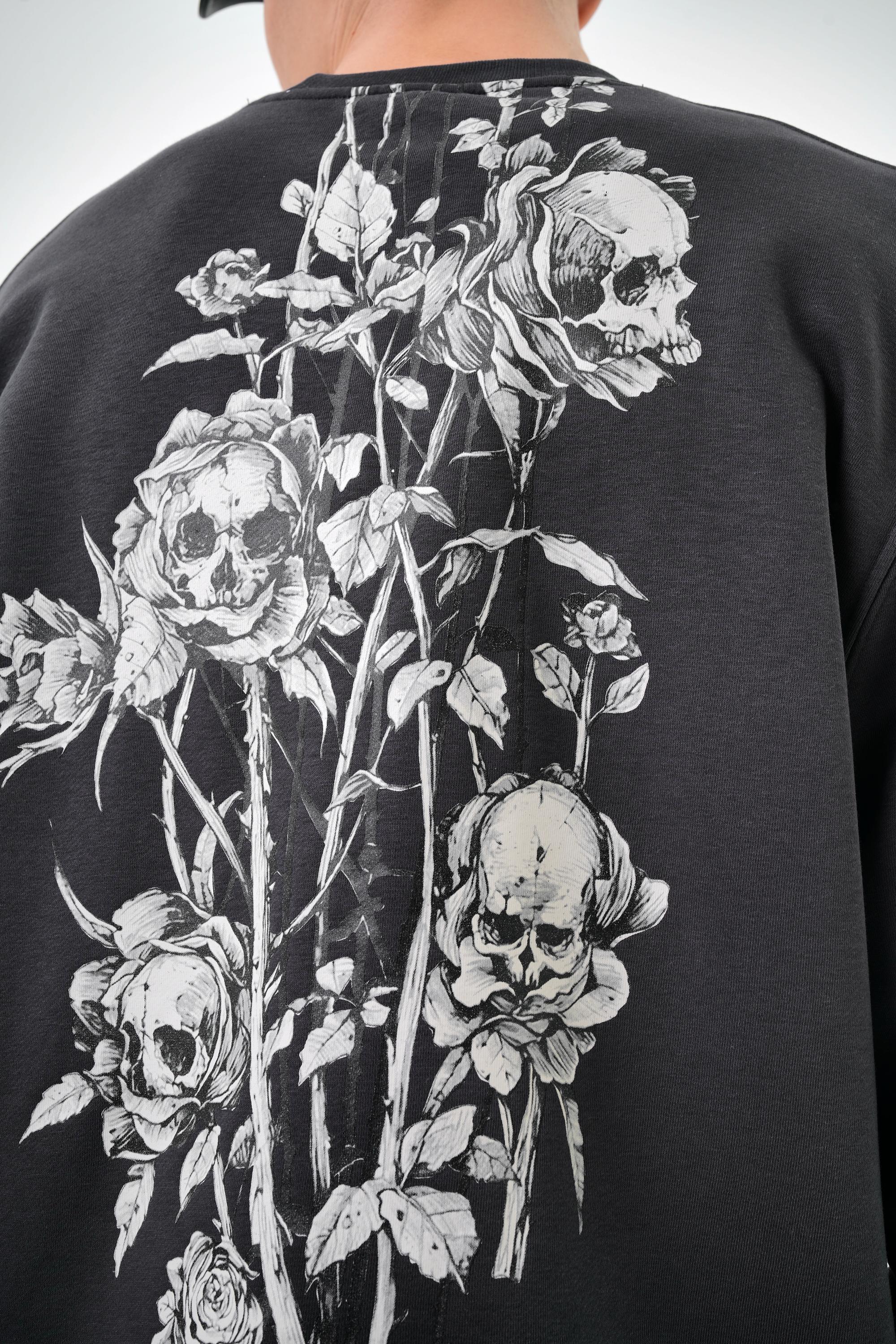 Erkek Oversize Ruins Baskılı Sweatshirt - Füme