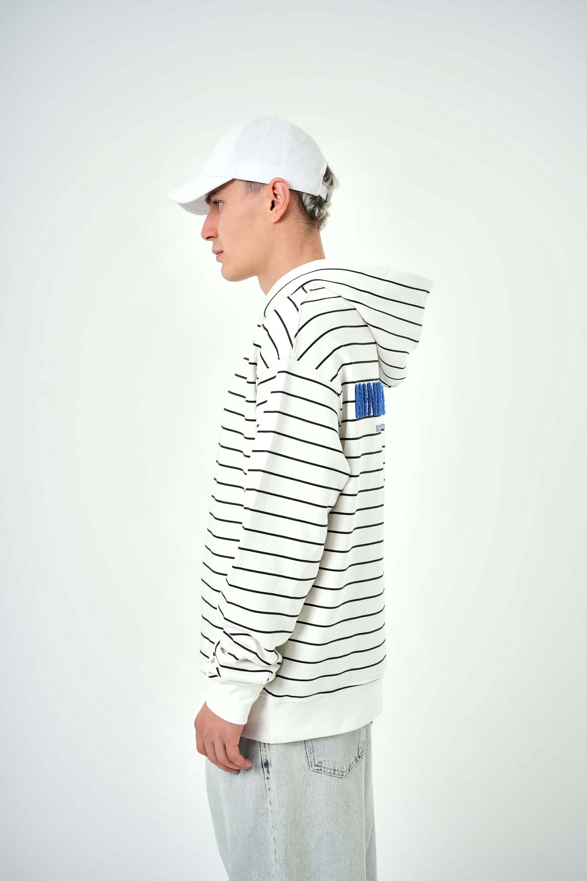 Erkek Minimalism Series Yazılı Oversize Hoodie - Beyaz