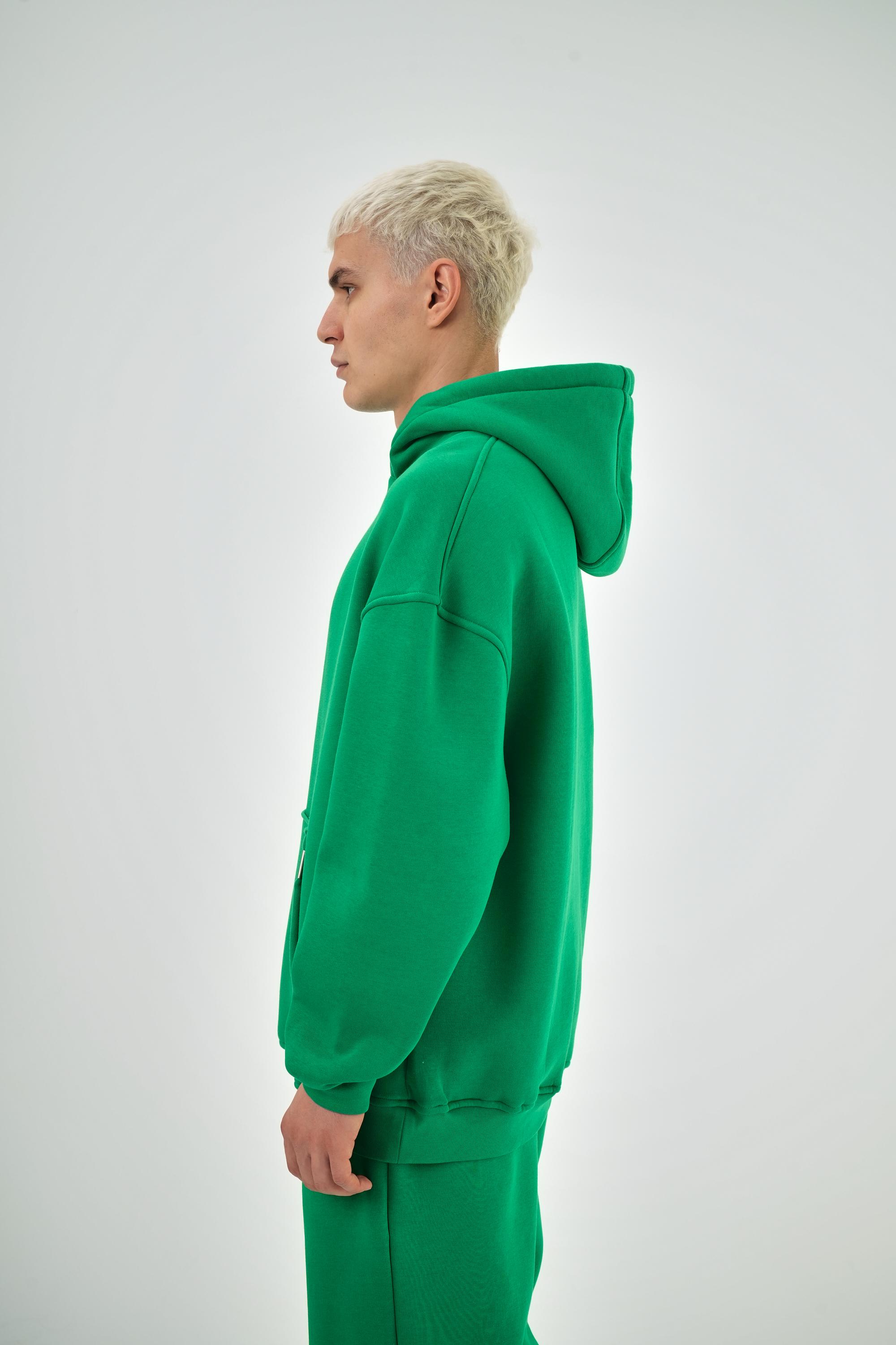 Erkek Oversize Basic Hoodie - Yeşil