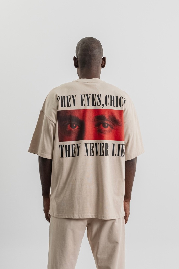 Respire They Eyes Chico They Never Lie Baskılı Oversize T-Shirt - Bej