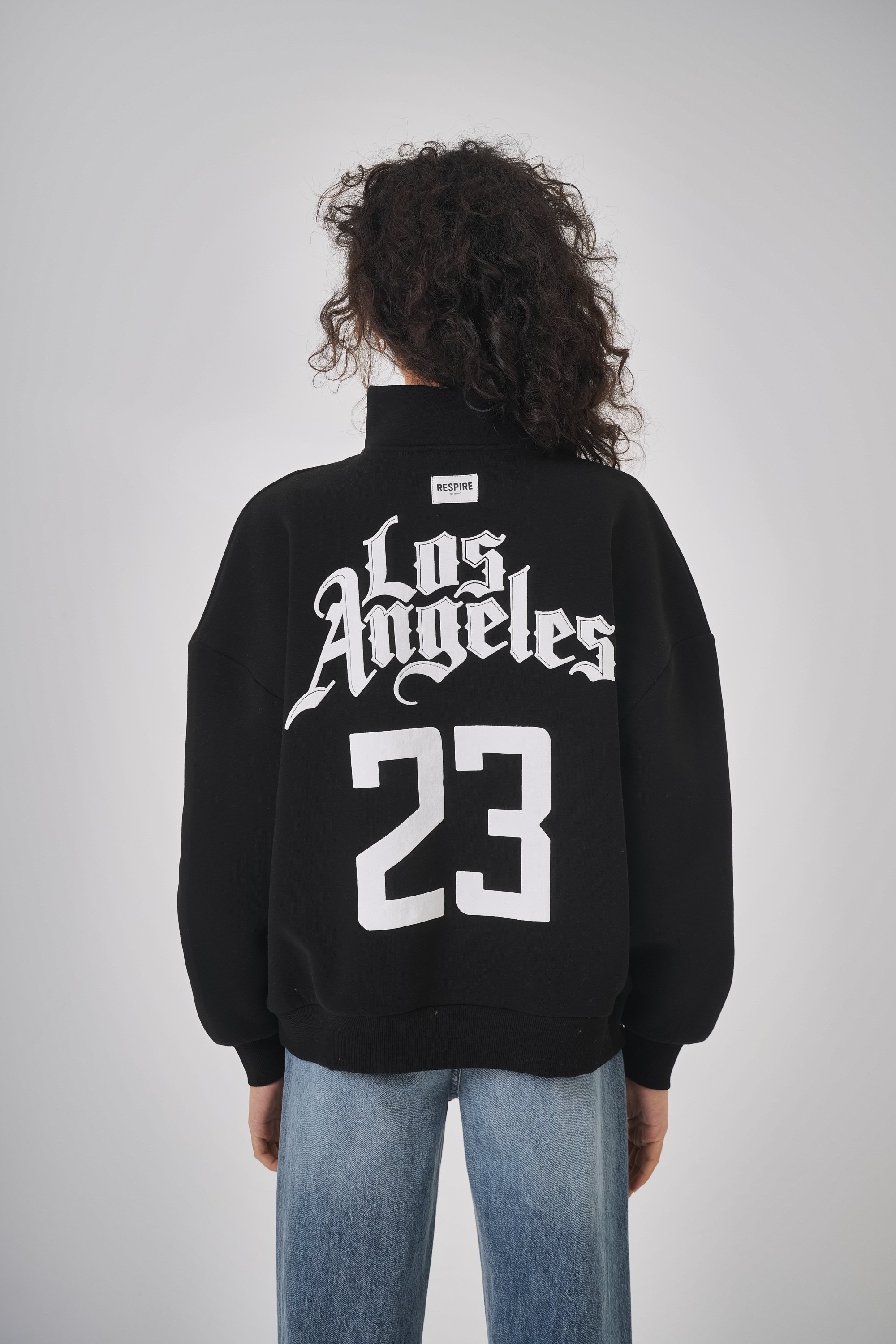 Kadın Oversize Baskılı Yarım Fermuarlı Sweatshirt