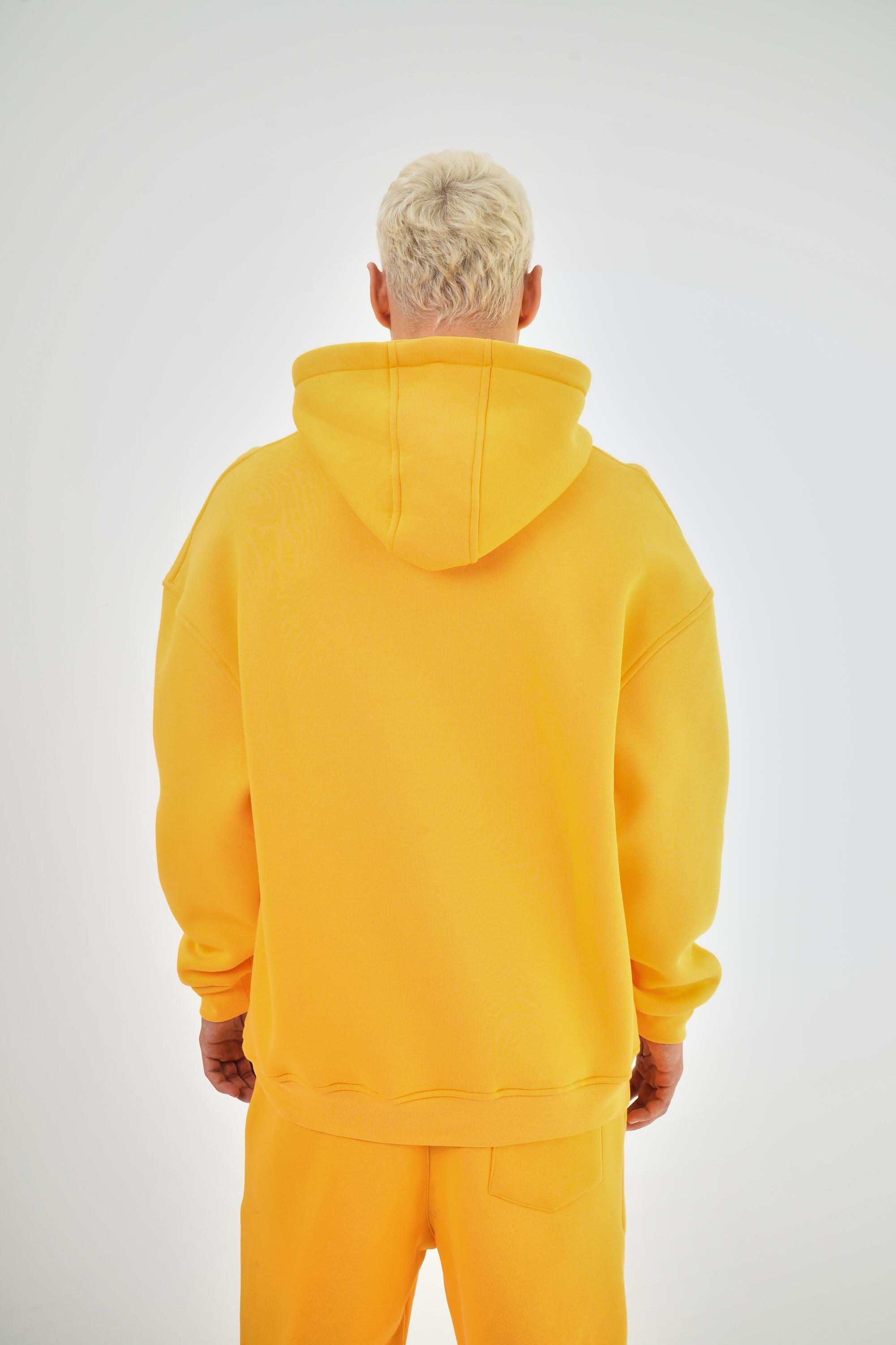 Erkek Oversize Basic Hoodie - Oranj