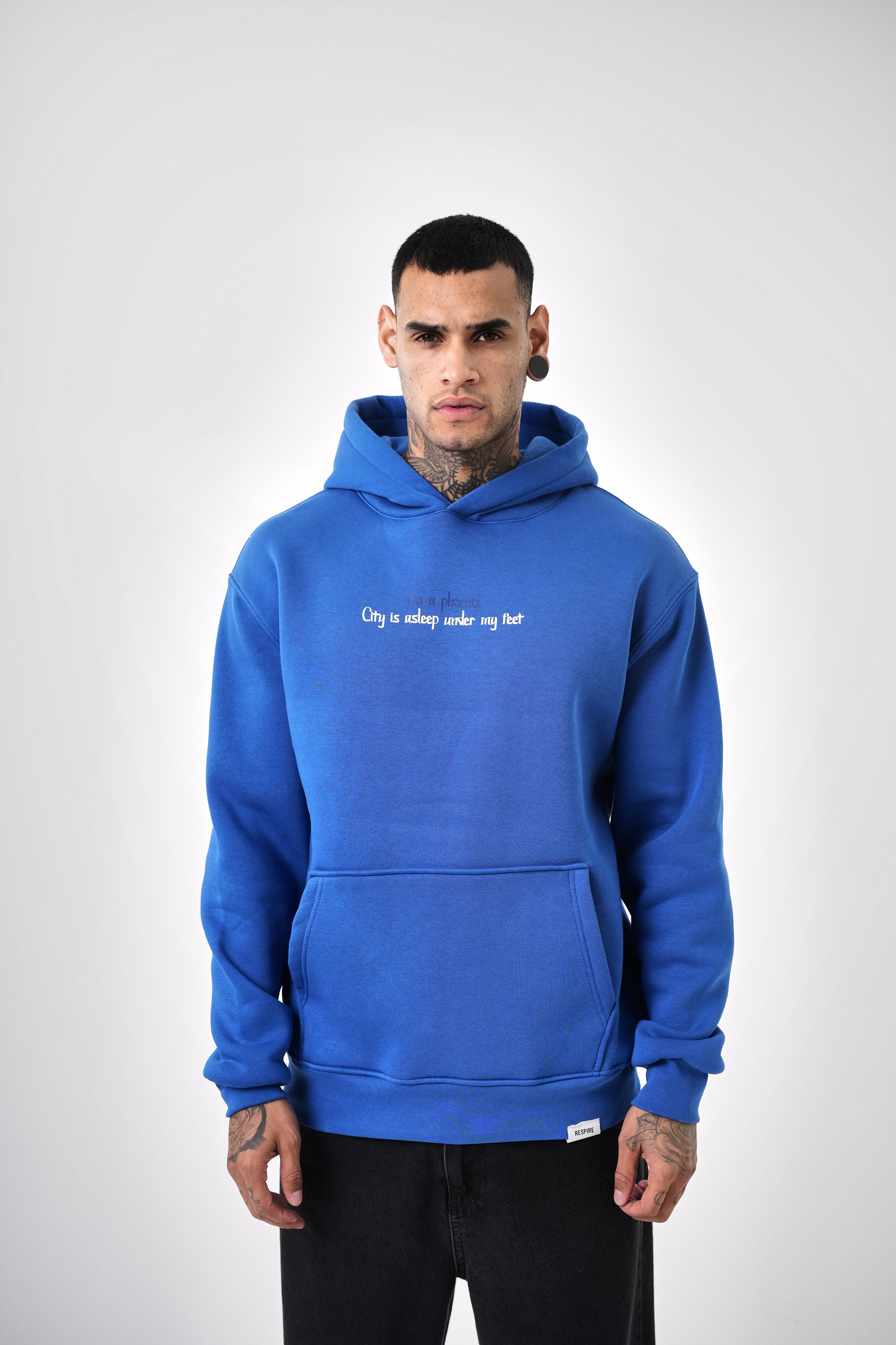 Erkek Phoenix Baskılı Oversize Hoodie - Saks