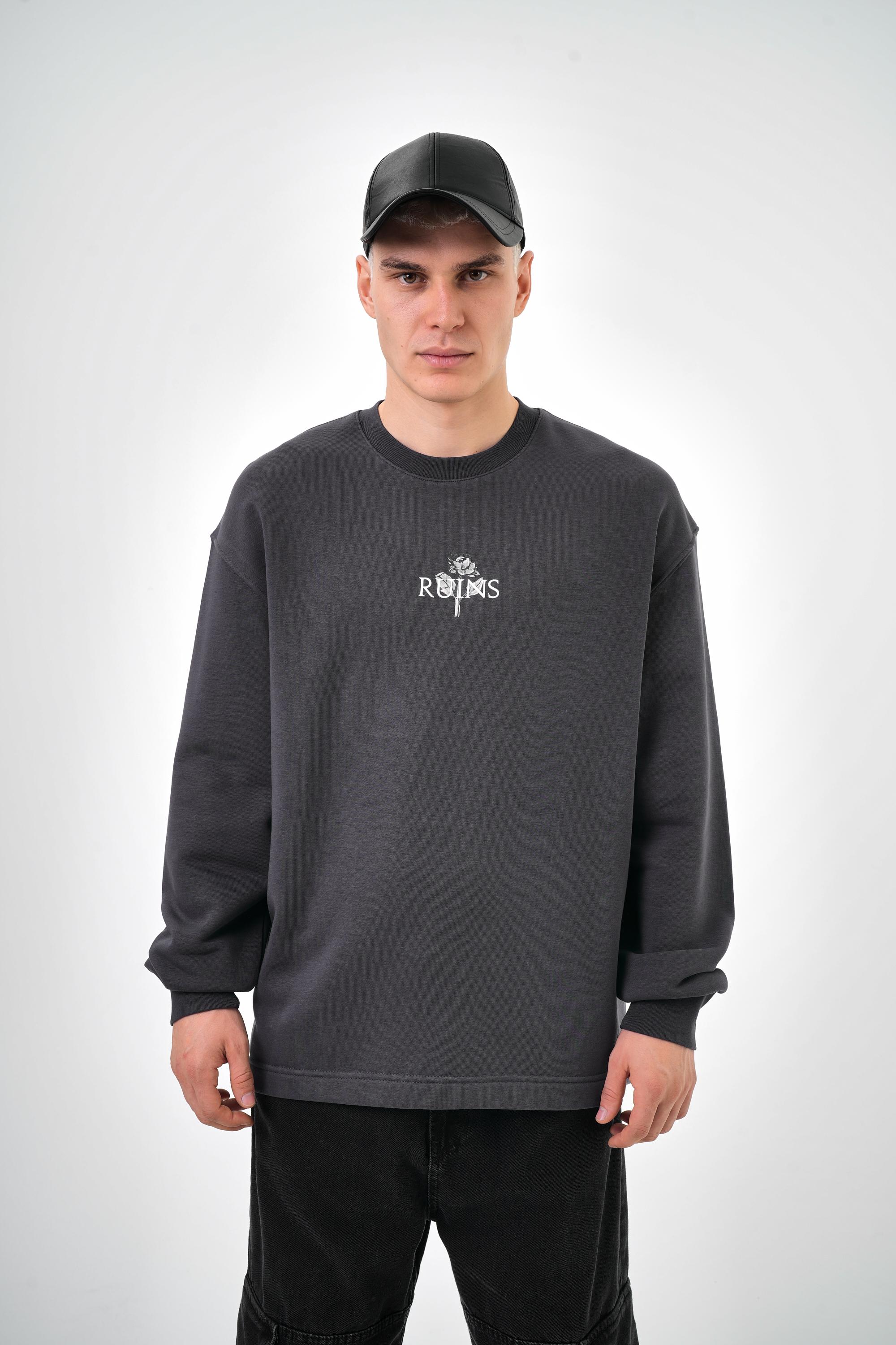 Ruins Yazılı Oversize Sweatshirt - Füme