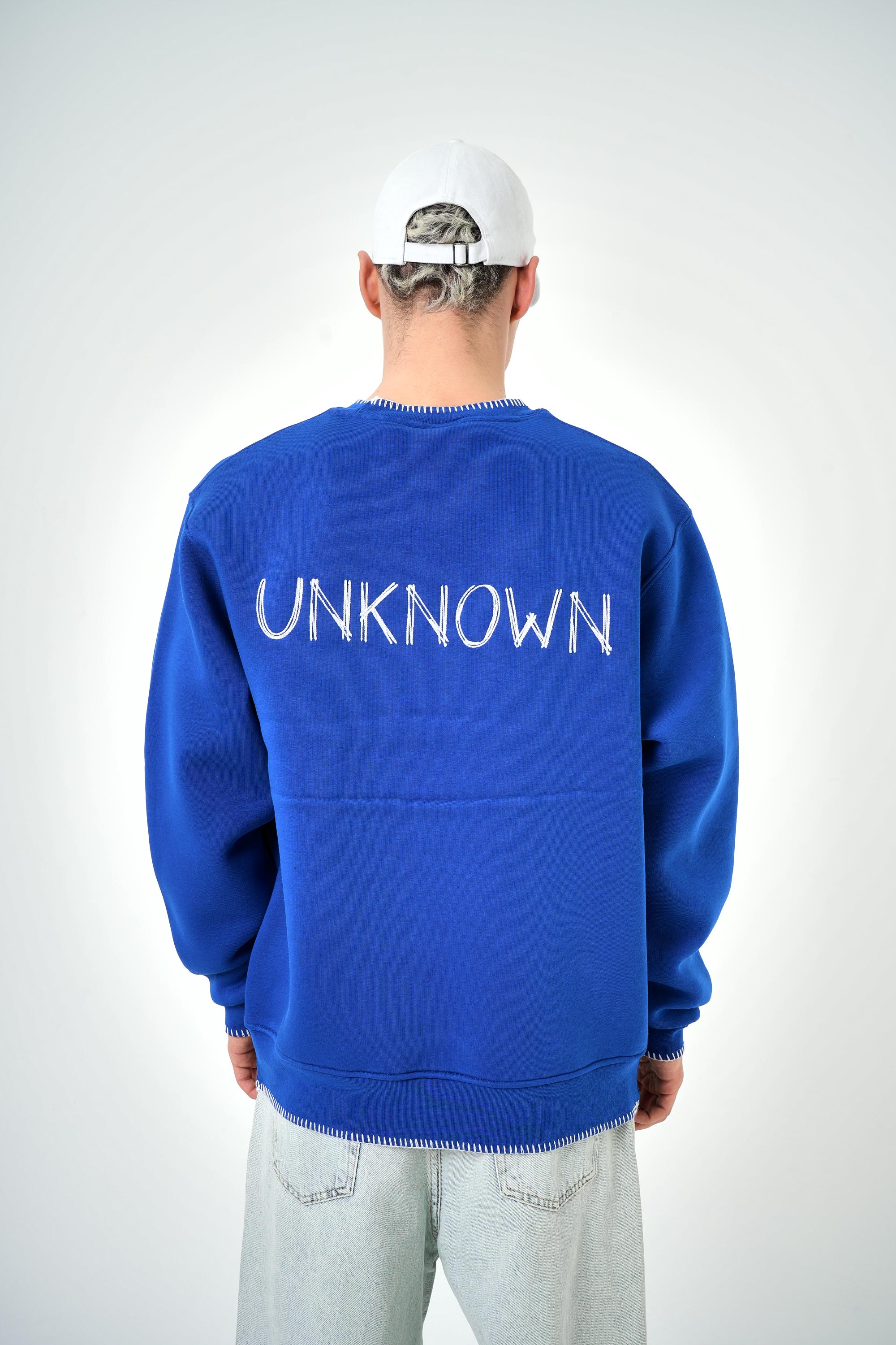 Erkek Oversize Unknown Nakışlı Sweatshirt - Saks