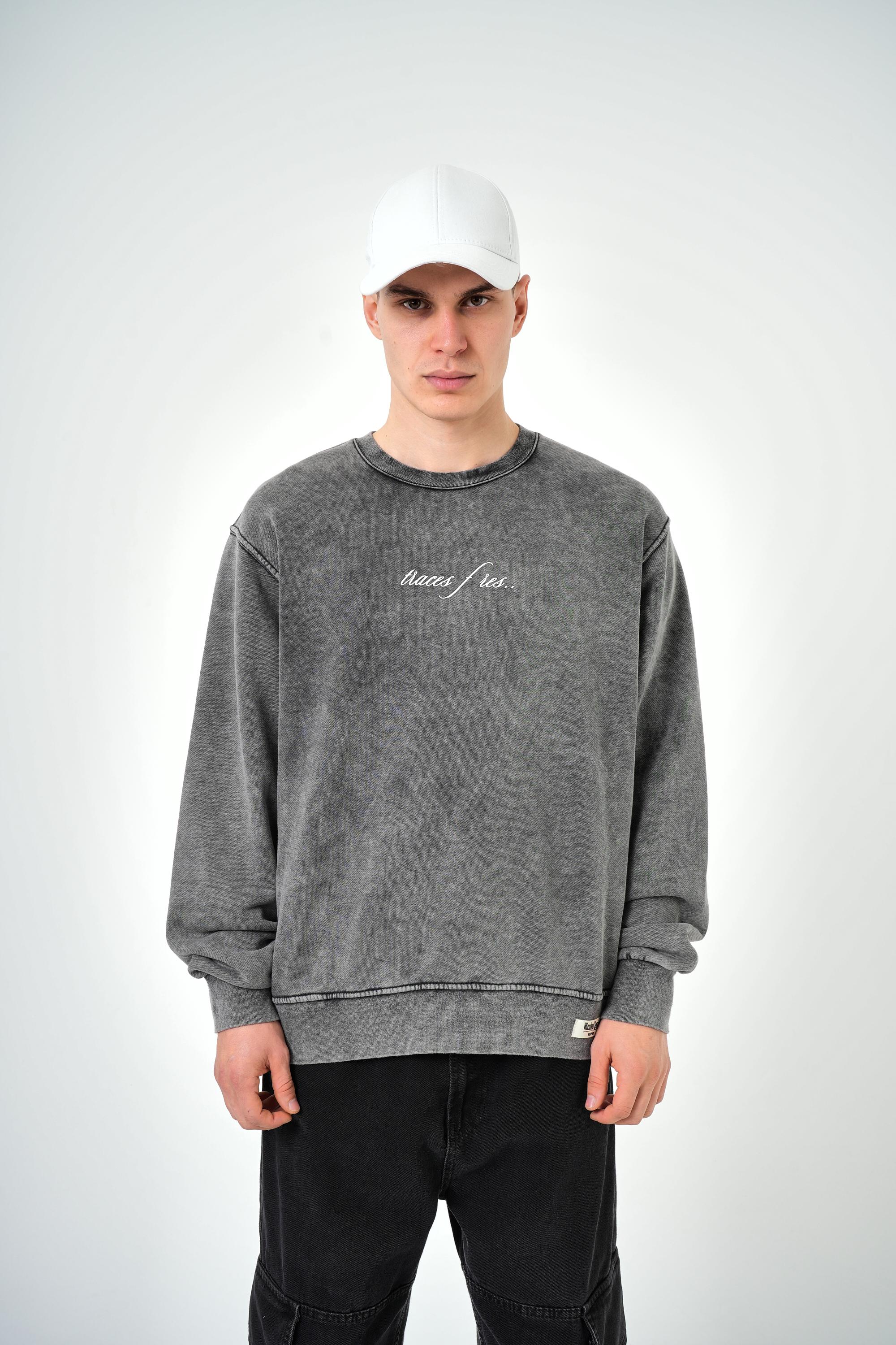 Erkek Oversize Göz Desenli Yıkamalı Sweatshirt