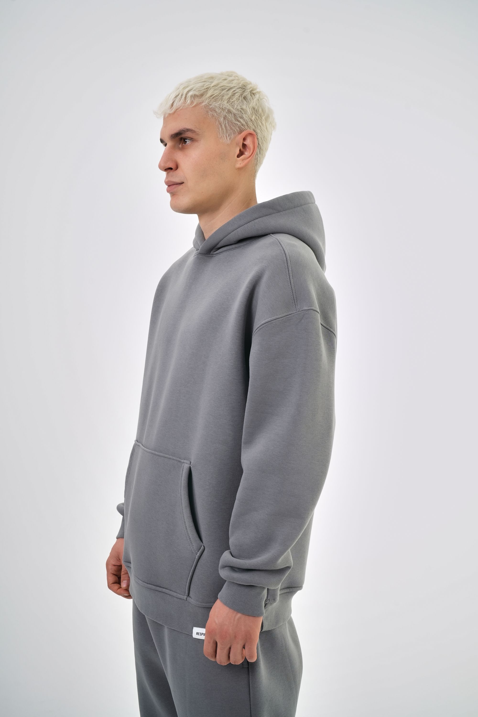 Erkek Oversize Basic Hoodie - Gri