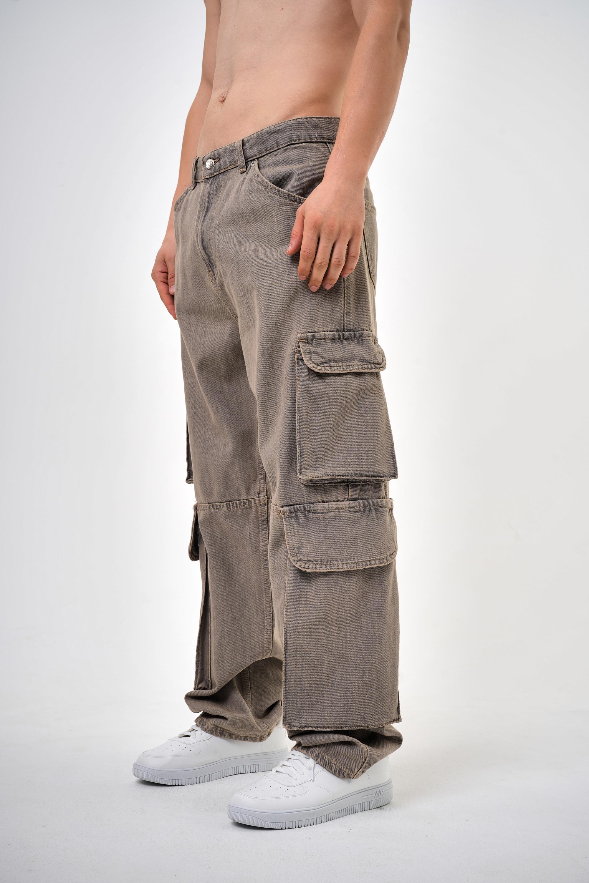 Erkek Washed Kargo Baggy Pantolon - K:BEJ