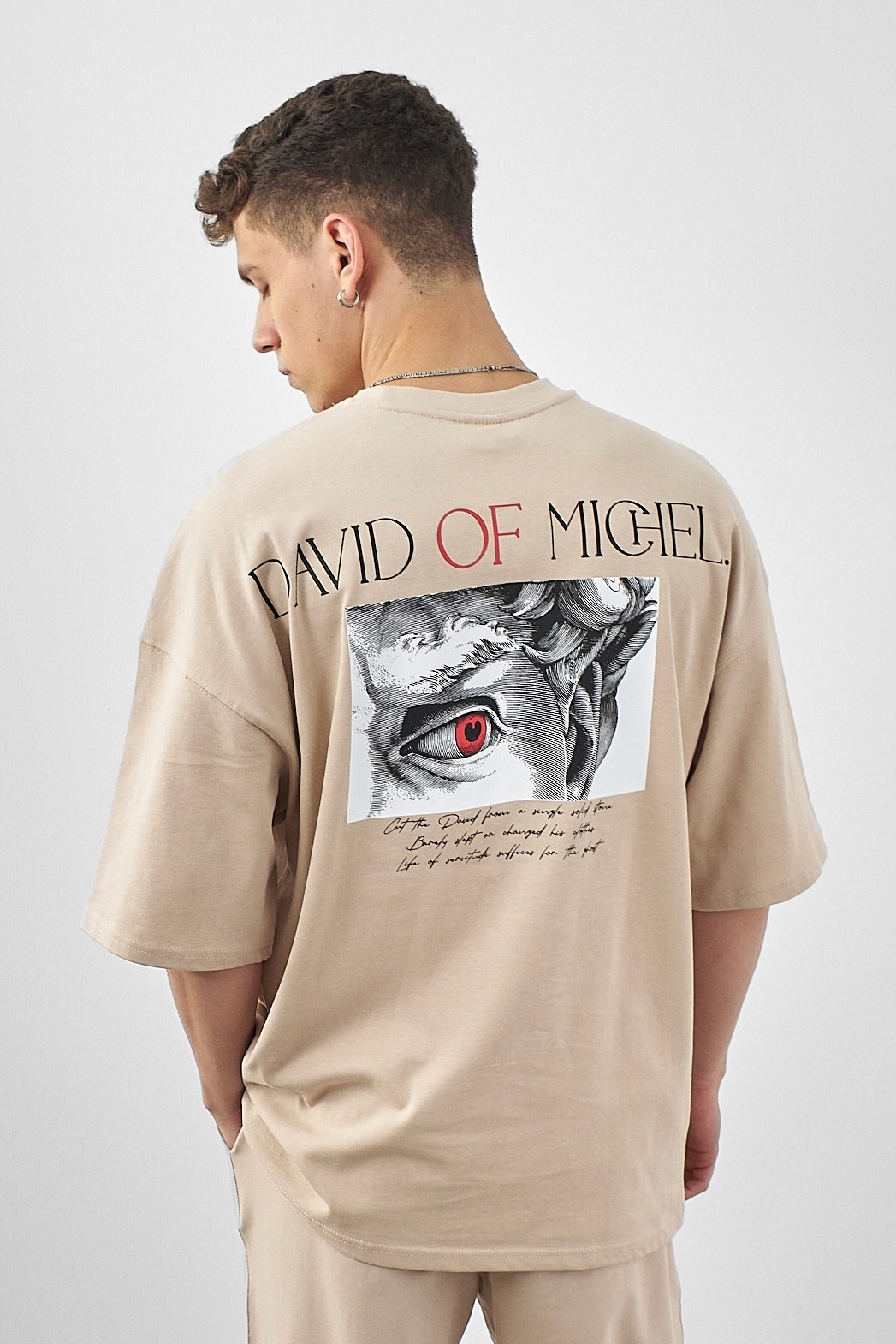 Respire David Of Michel Baskılı Oversize T-Shirt - Bej