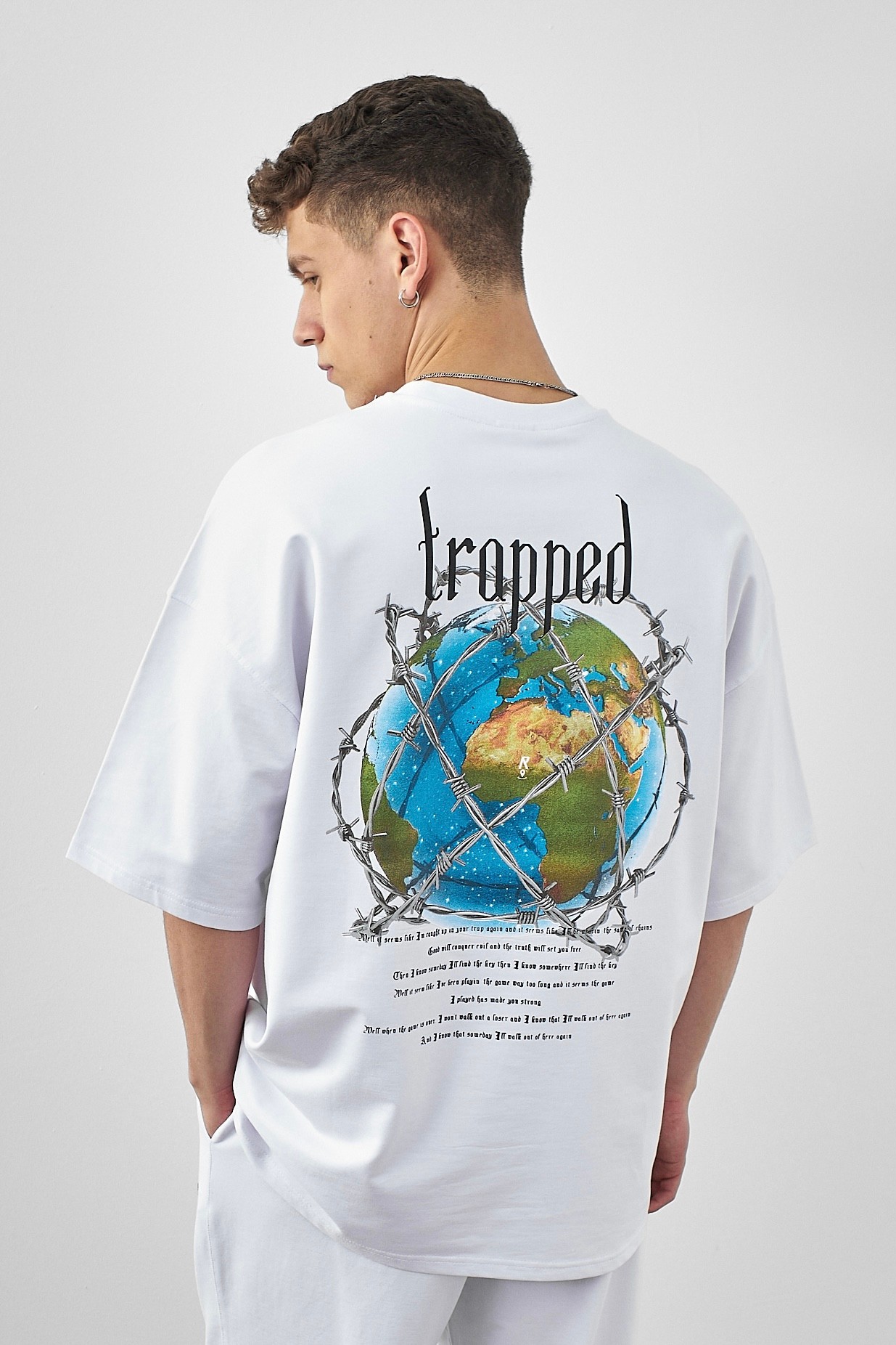 Respire Trapped Baskılı Oversize T-Shirt - Beyaz