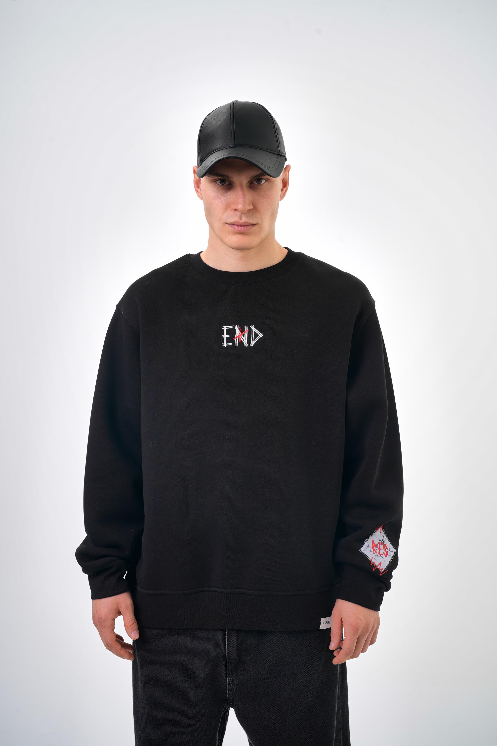 End X Yazılı Oversize Sweatshirt - Siyah