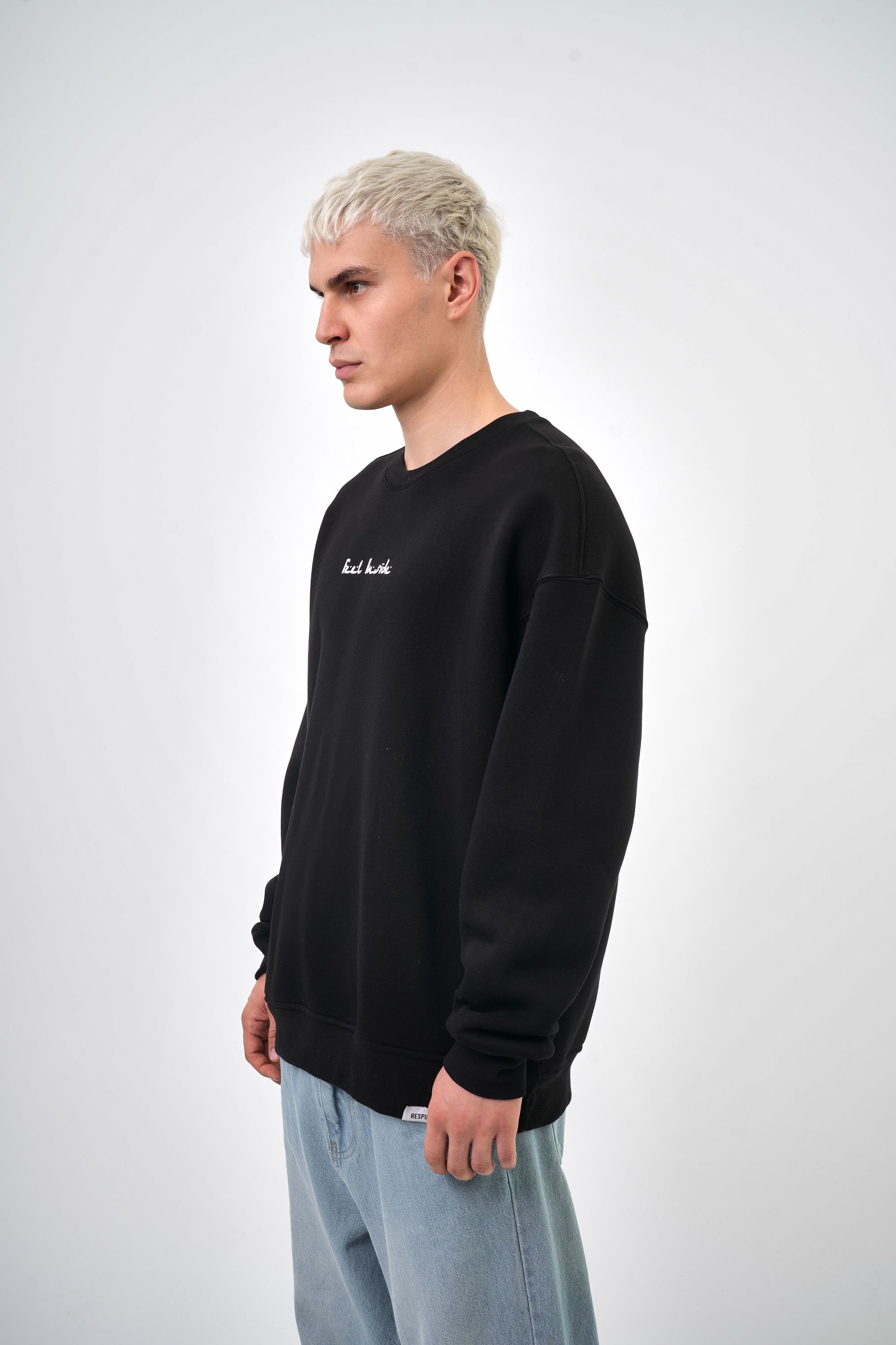 Erkek Oversize Baskılı Sweatshirt - Siyah