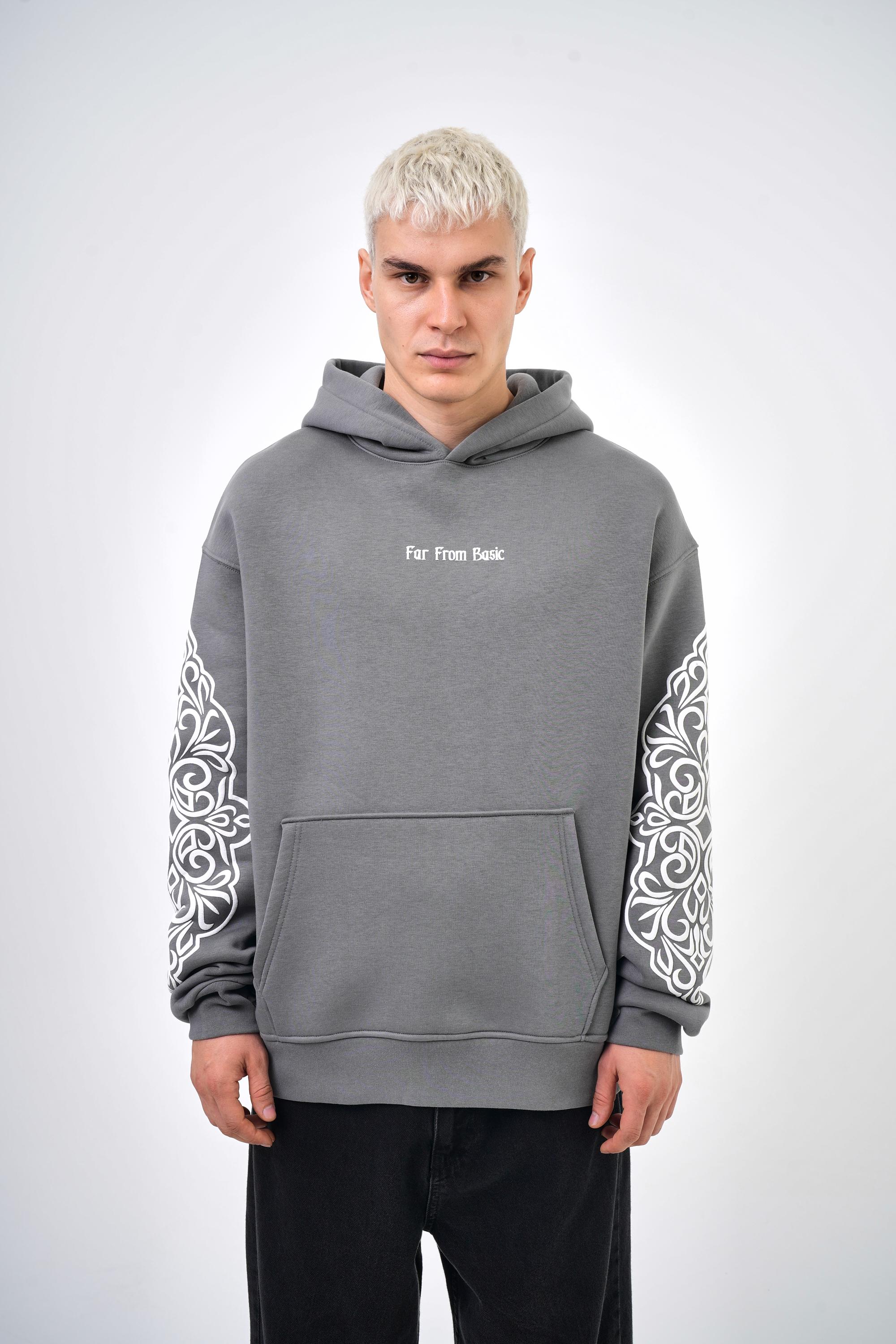 Far From Basic Yazılı Oversize Hoodie - Gri