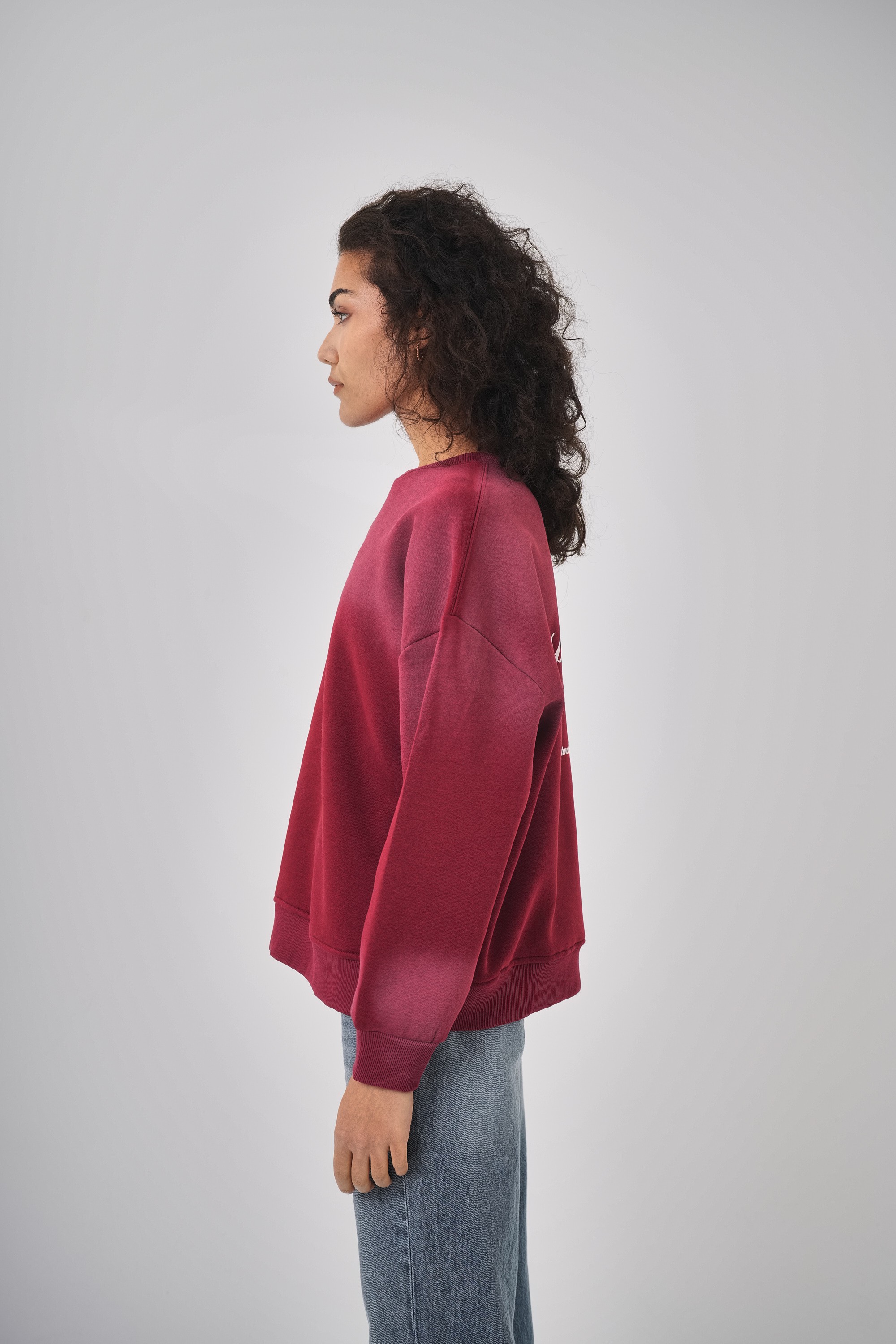 Kadın Oversize Respire Present Yazılı Sweatshirt - Bordo