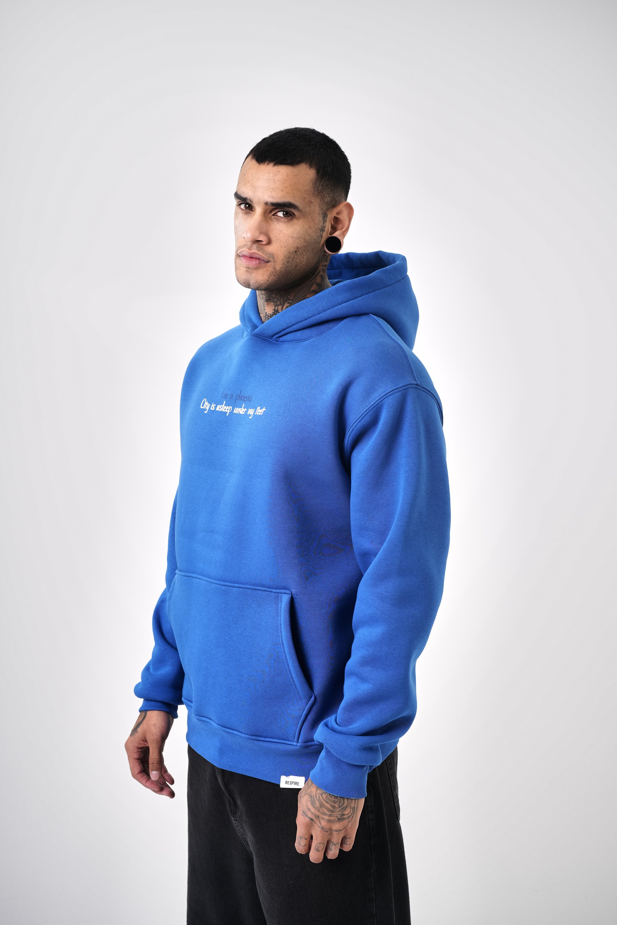 Erkek Phoenix Baskılı Oversize Hoodie - Saks