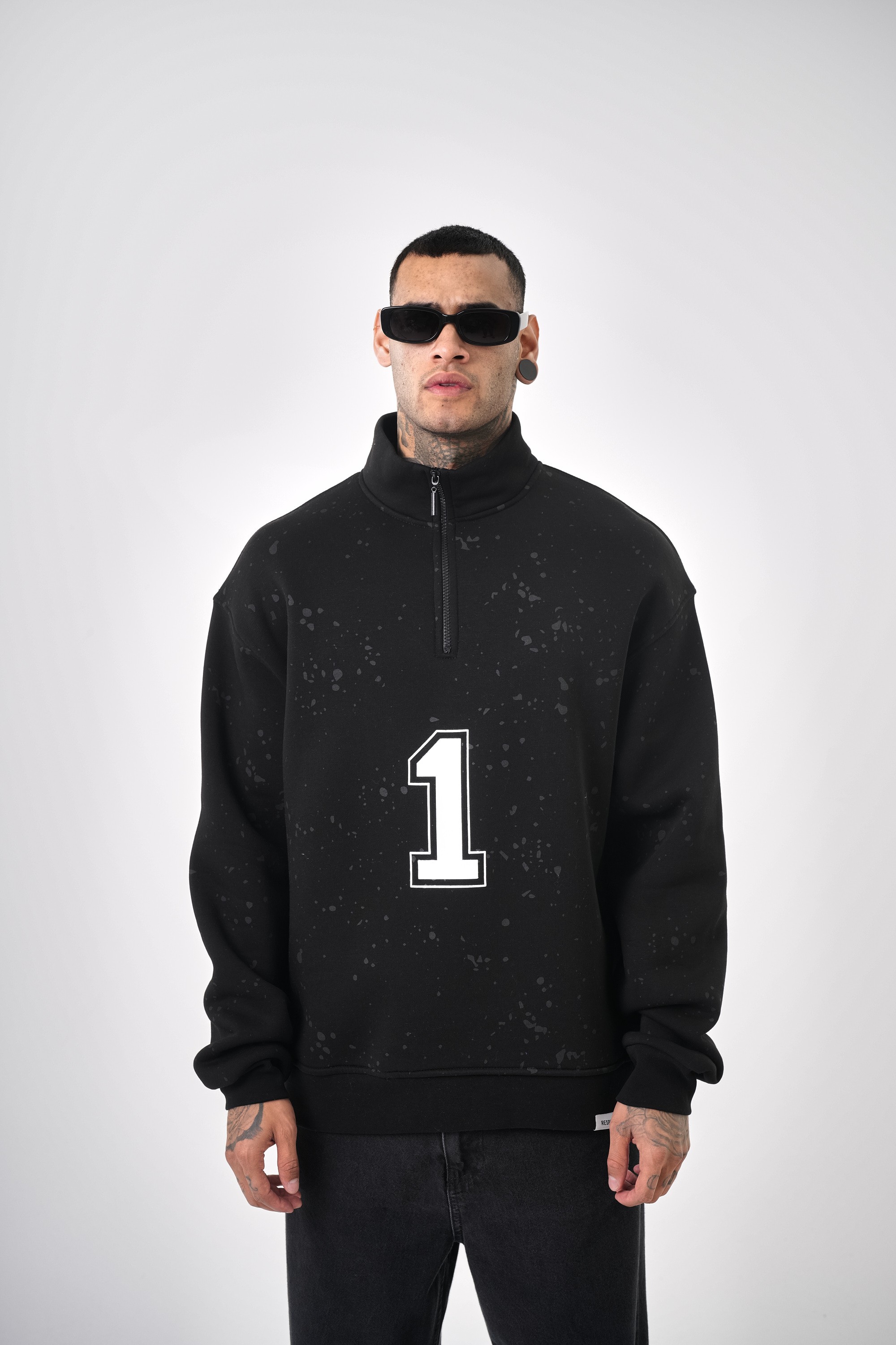 Erkek Yarım Fermuarlı Baskılı Oversize Sweatshirt