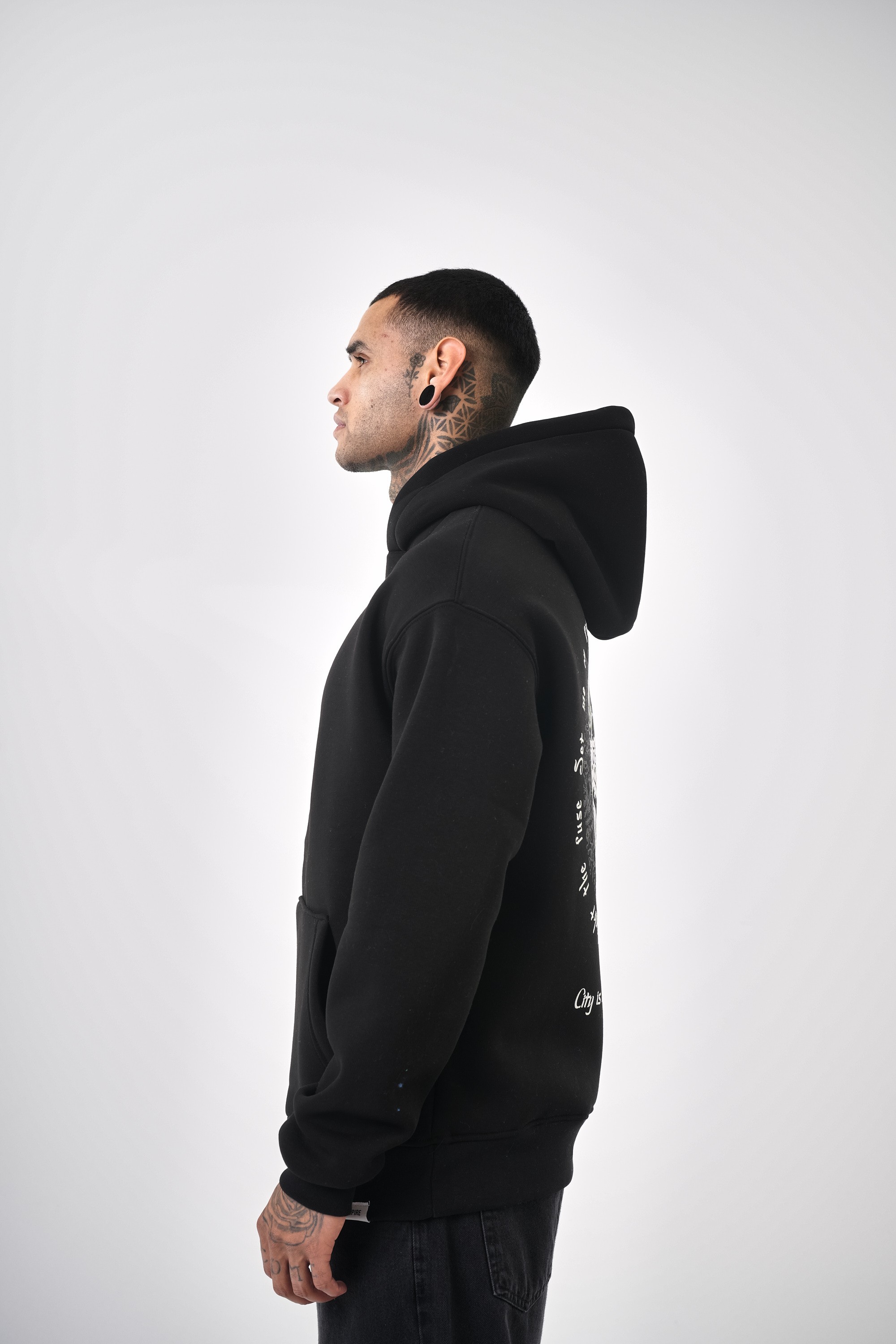 Erkek Phoenix Baskılı Oversize Hoodie - Siyah