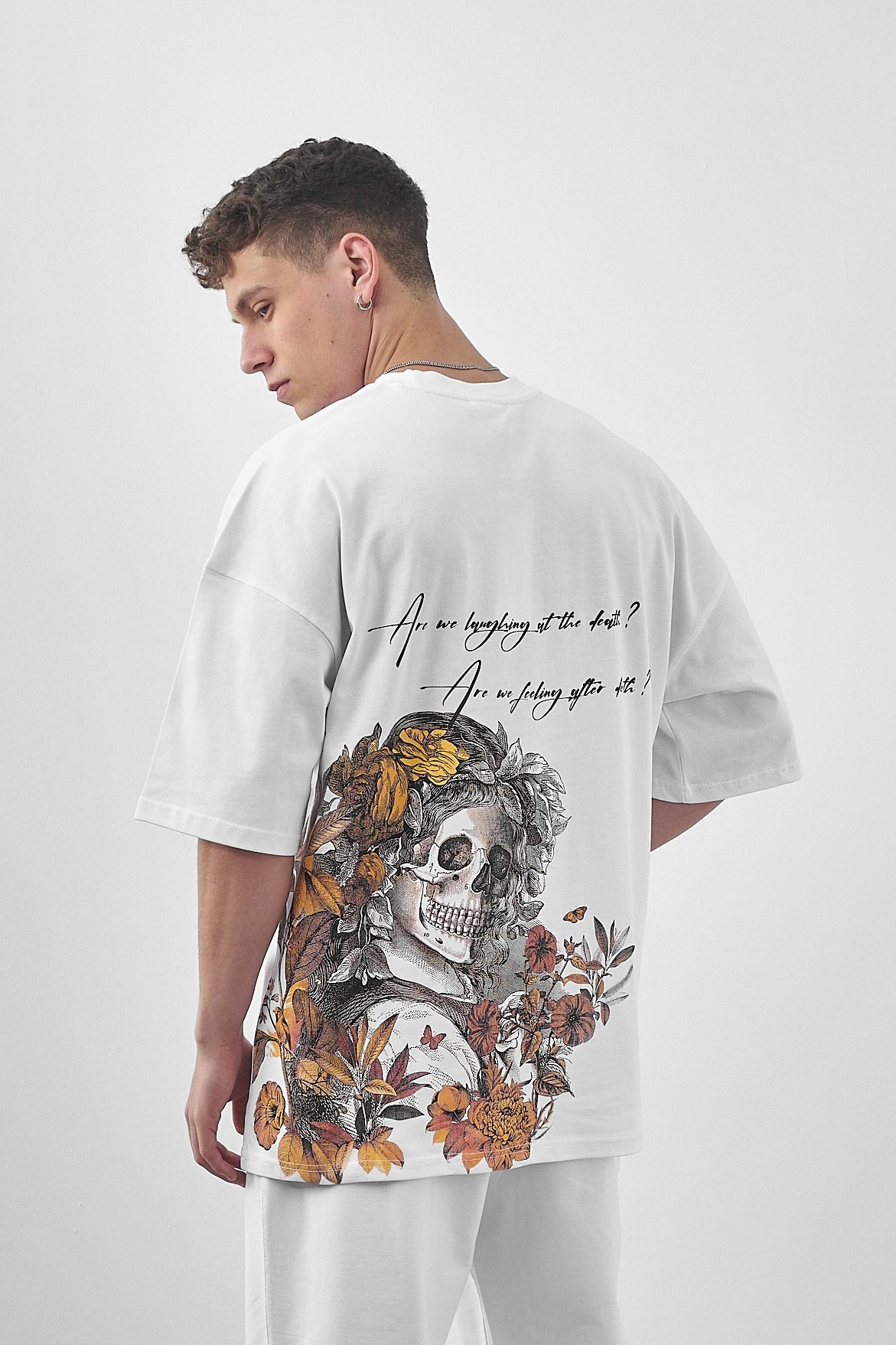 Respire Death Baskılı Oversize T-Shirt - Beyaz