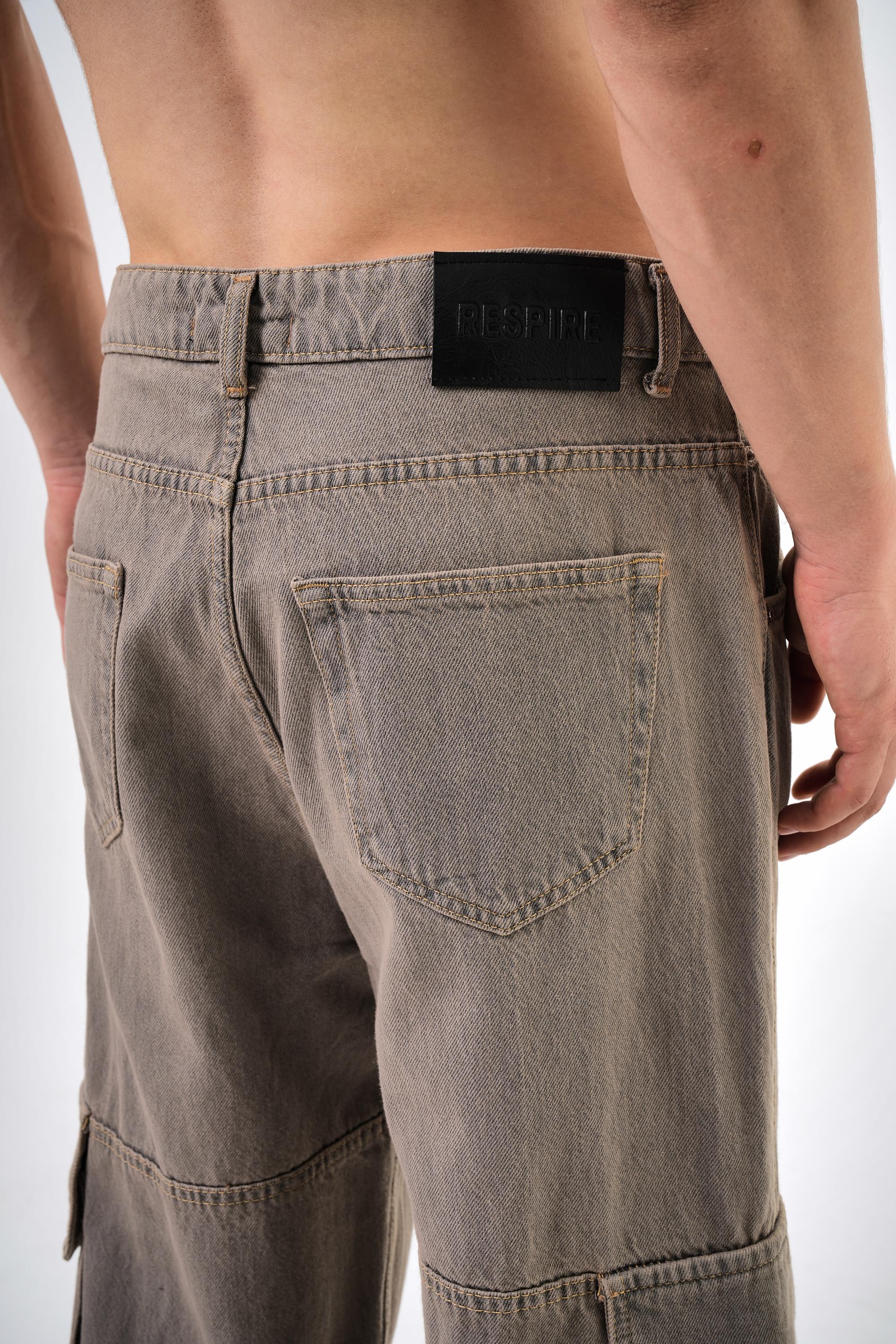 Erkek Washed Kargo Baggy Pantolon - K:BEJ