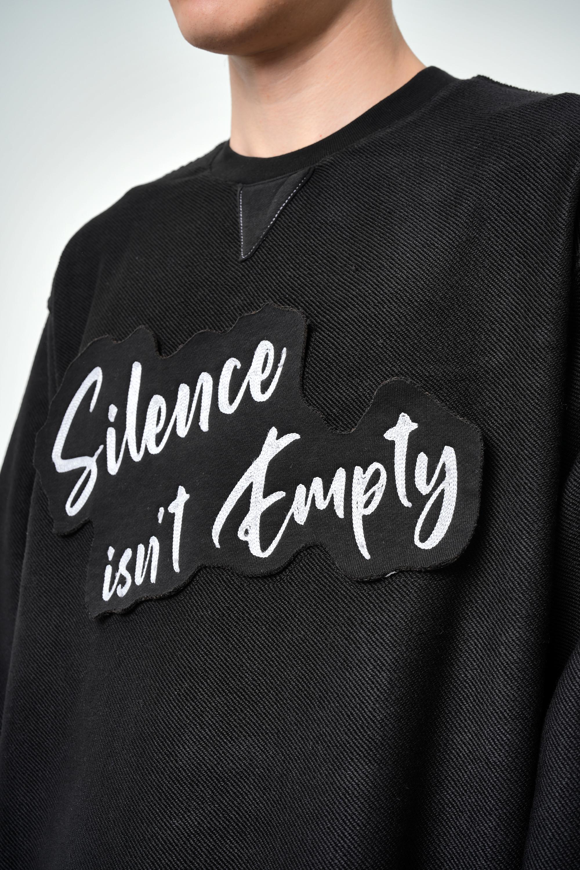 Erkek Oversize Silence Isn't Empty Baskılı Sweatshirt - Siyah