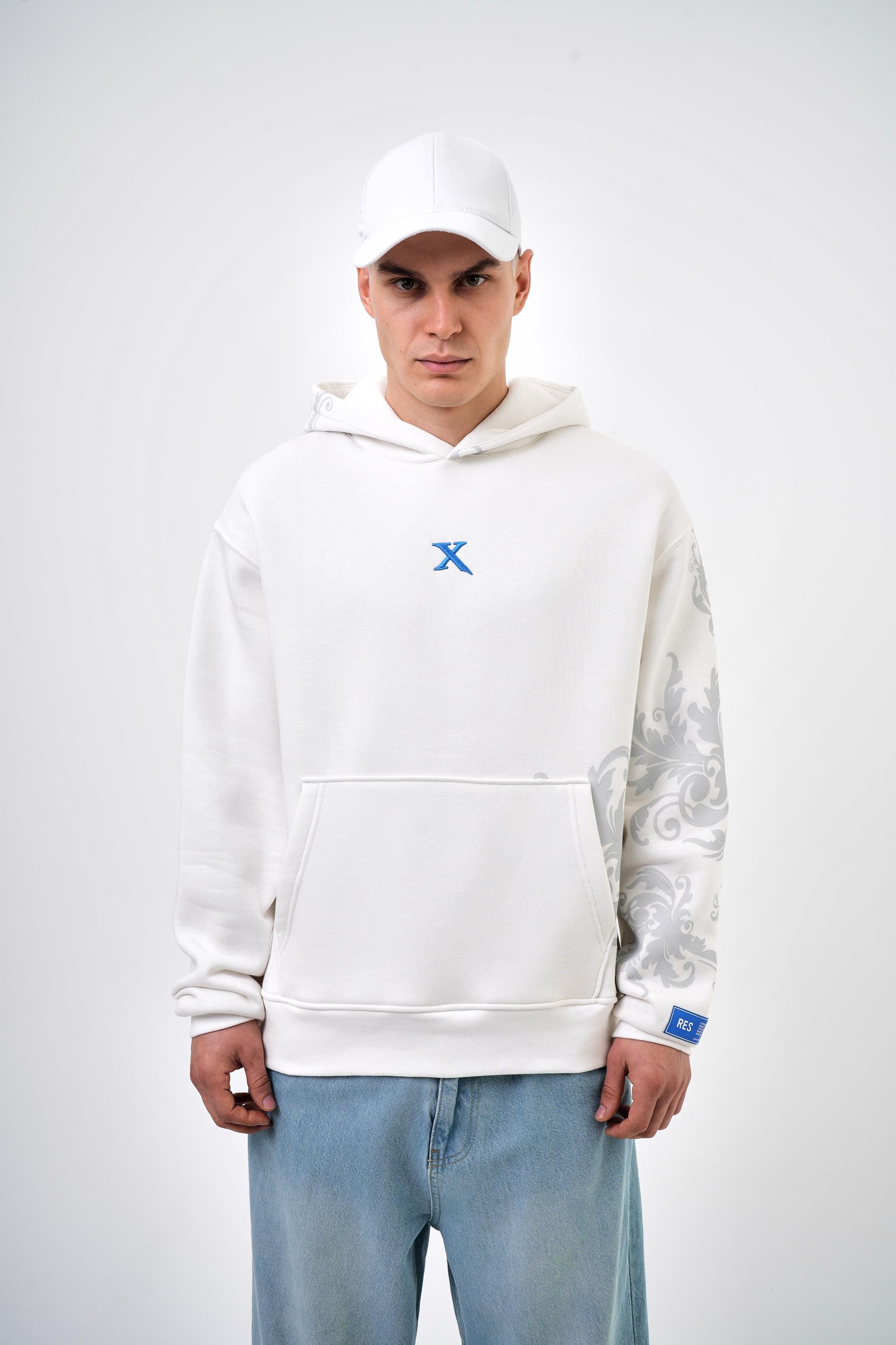 Kol Etiket Detaylı X Yazılı Don't Like Basic Oversize Hoodie - Ekru