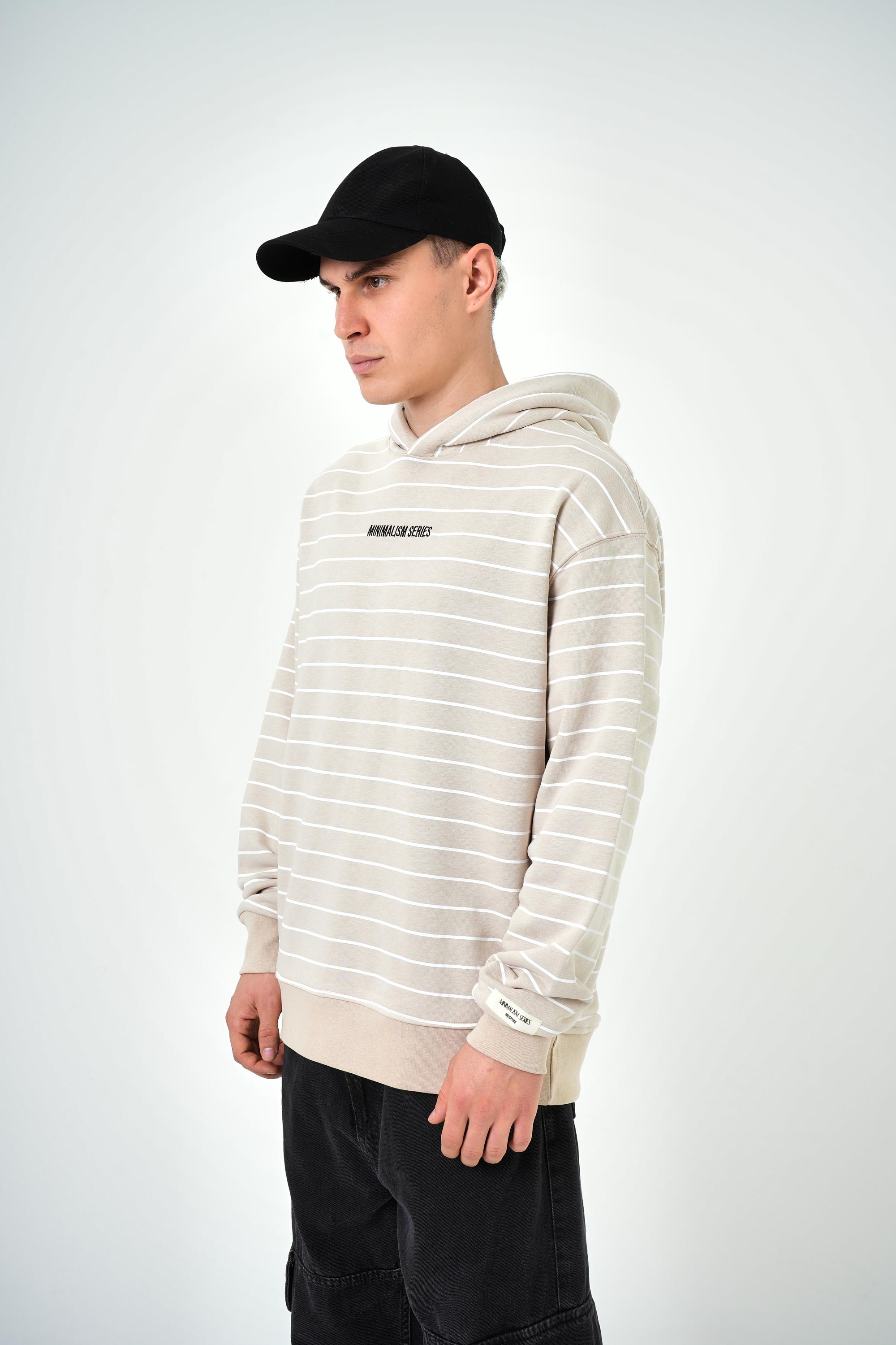 Erkek Minimalism Series Yazılı Oversize Hoodie - Bej