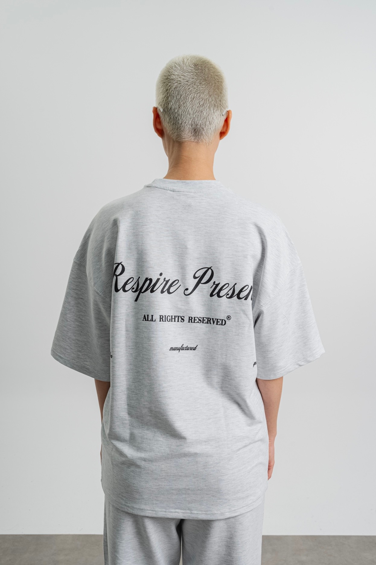 Respire Present Baskılı Oversize T-Shirt - Kar Melanj