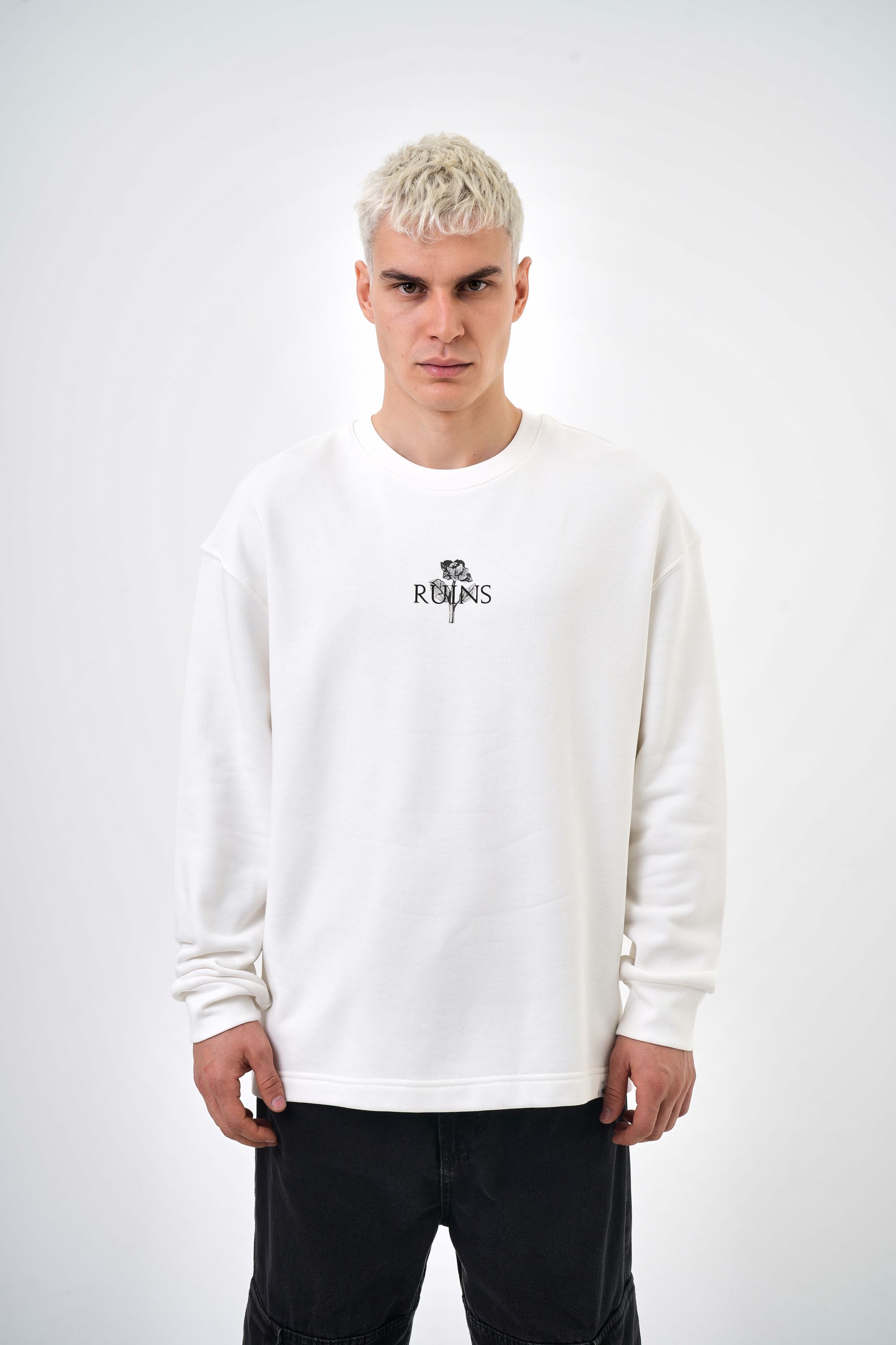 Ruins Yazılı Oversize Sweatshirt - Ekru