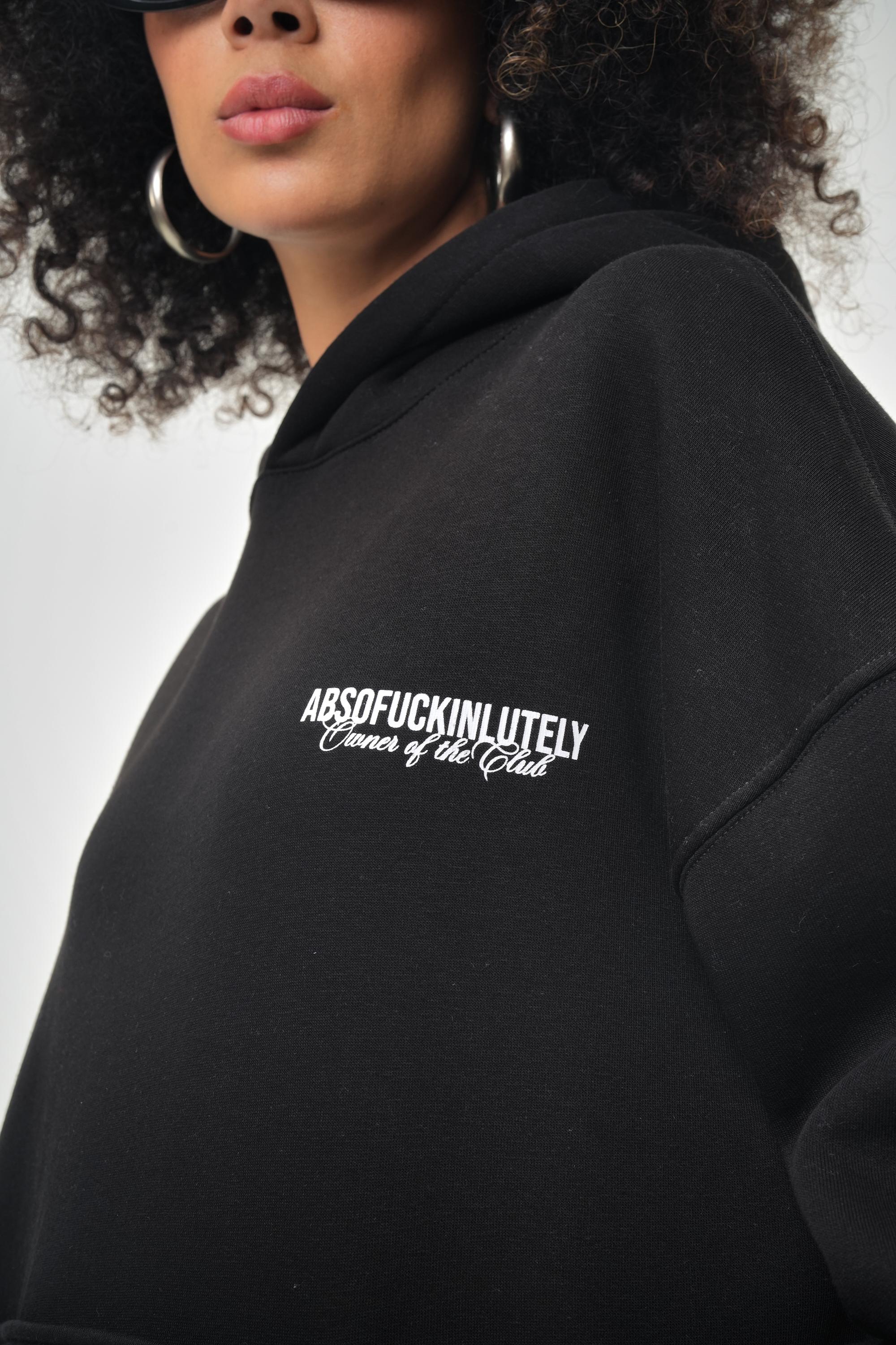 Kadın Oversize Absofuckinlutely Baskılı Kapüşonlu Hoodie  - Siyah