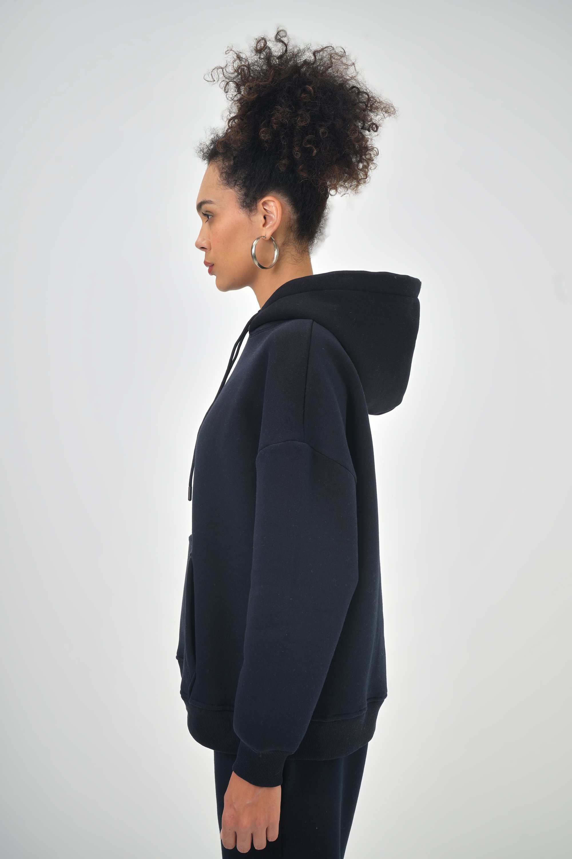 Kadın Kanguru Cepli Kapüşonlu Basic Oversize Hoodie - Lacivert