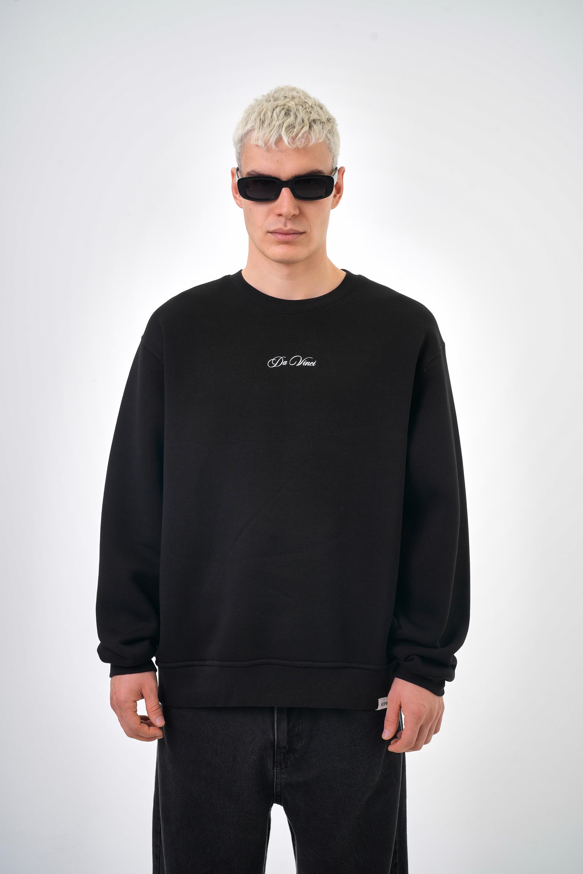  Erkek Oversize Baskılı Sweatshirt - Siyah