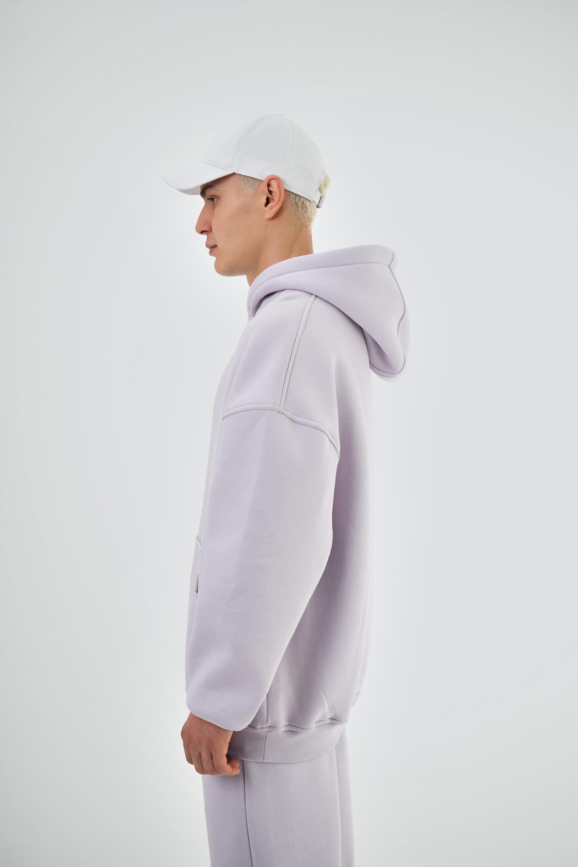 Erkek Oversize Basic Hoodie - Lila