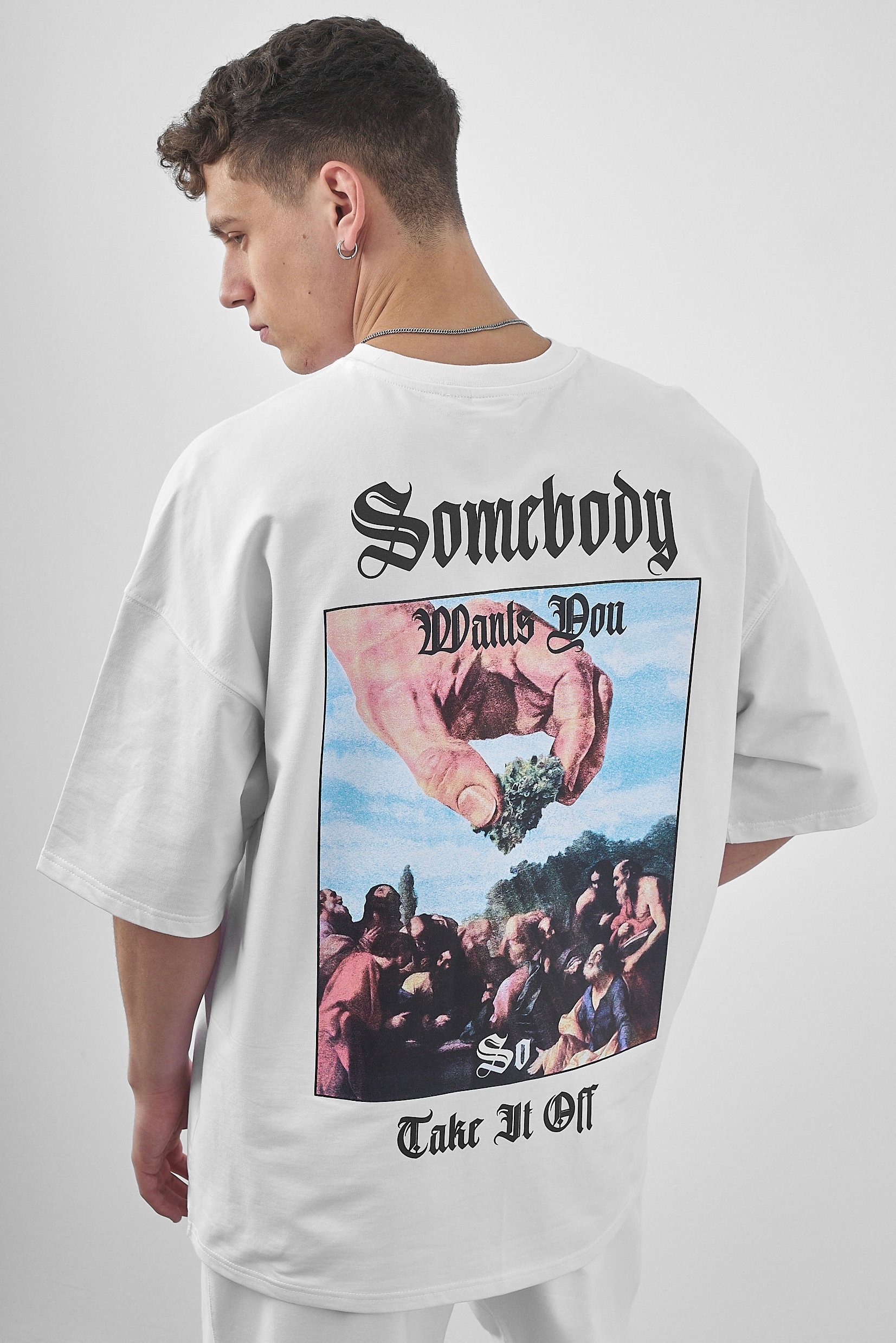 Respire Somebody Baskılı Oversize T-Shirt - Beyaz