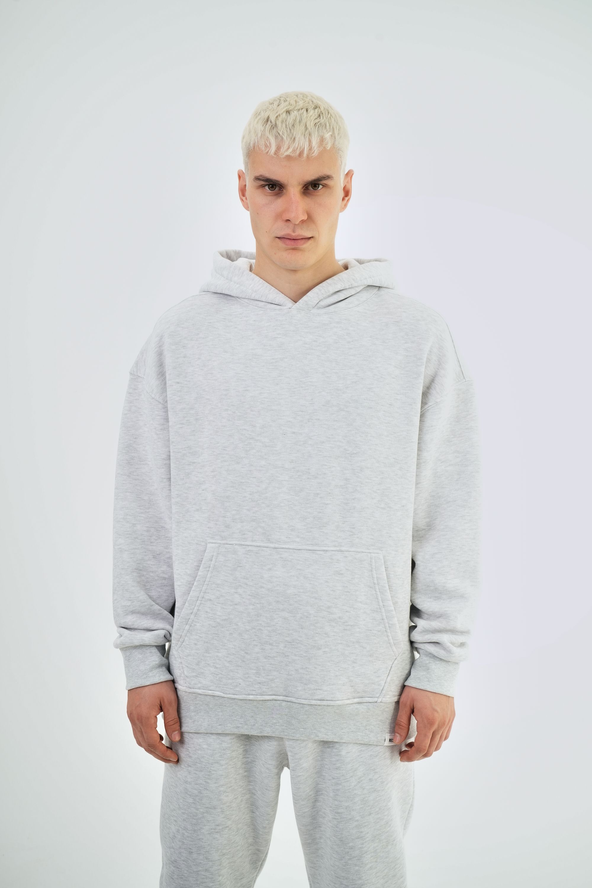 Kapüşonlu Basic Oversize Hoodie - Kar Melanj