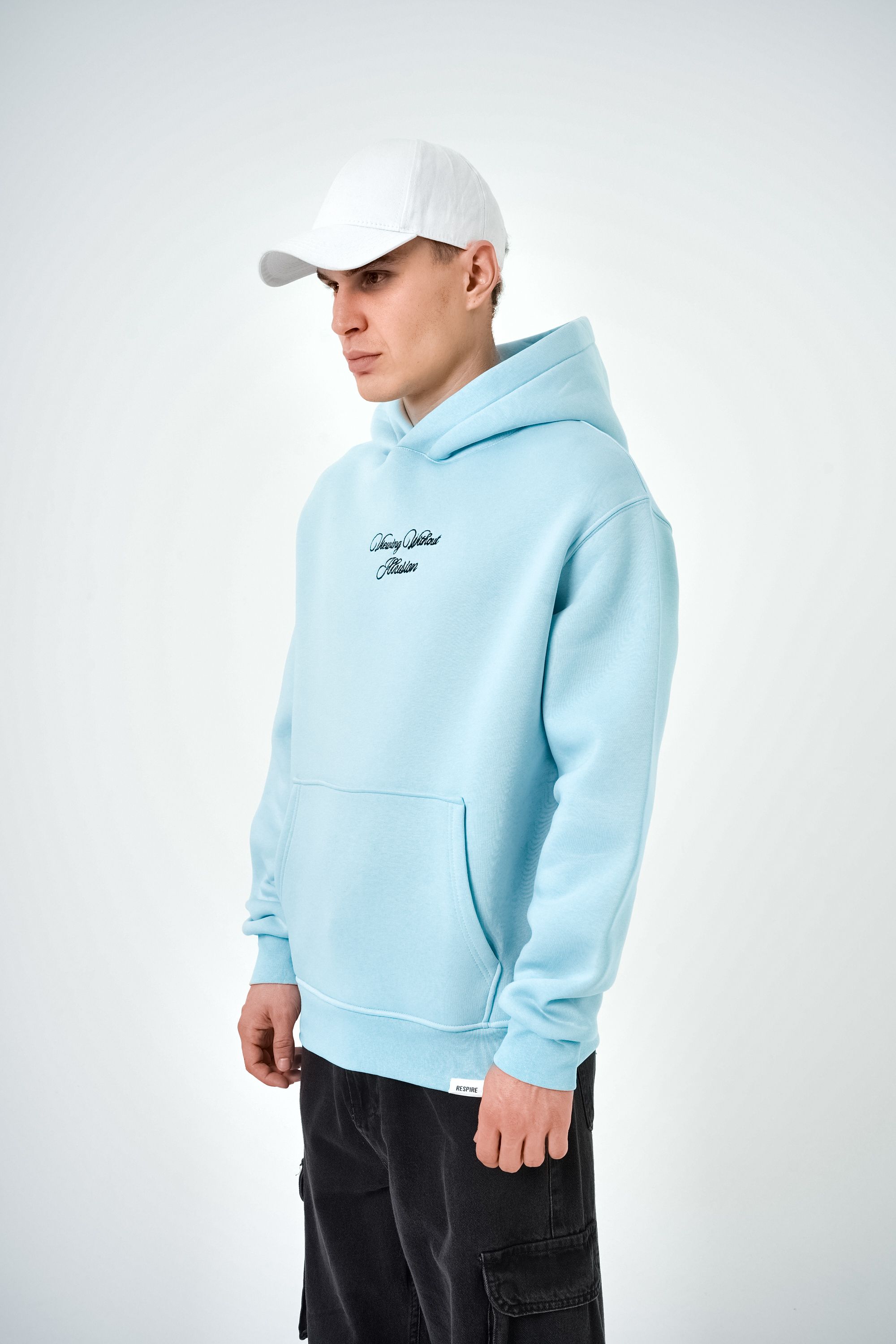 Erkek Illusion Baskılı Oversize Hoodie - Bebe Mavi