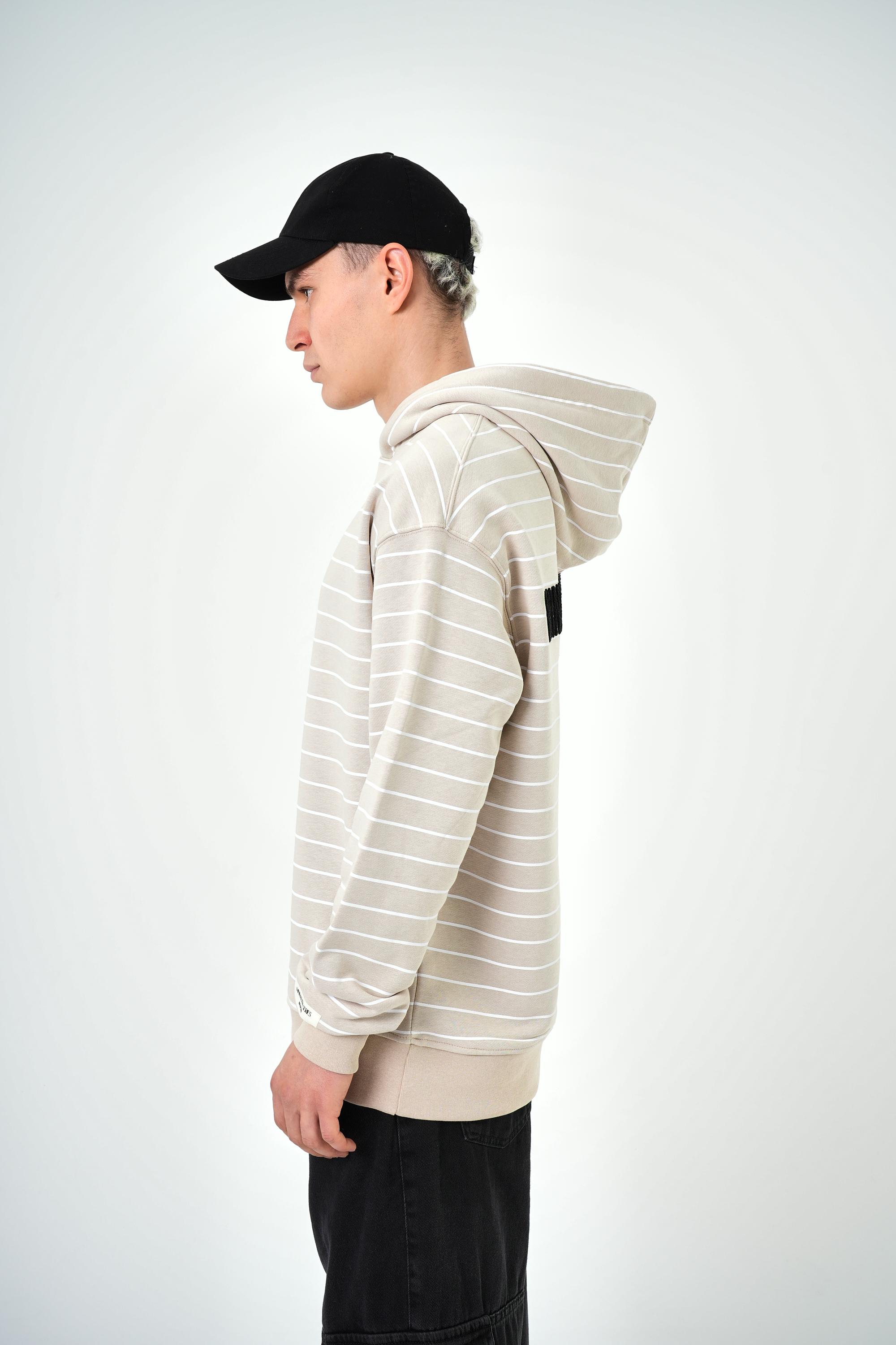 Erkek Minimalism Series Yazılı Oversize Hoodie - Bej